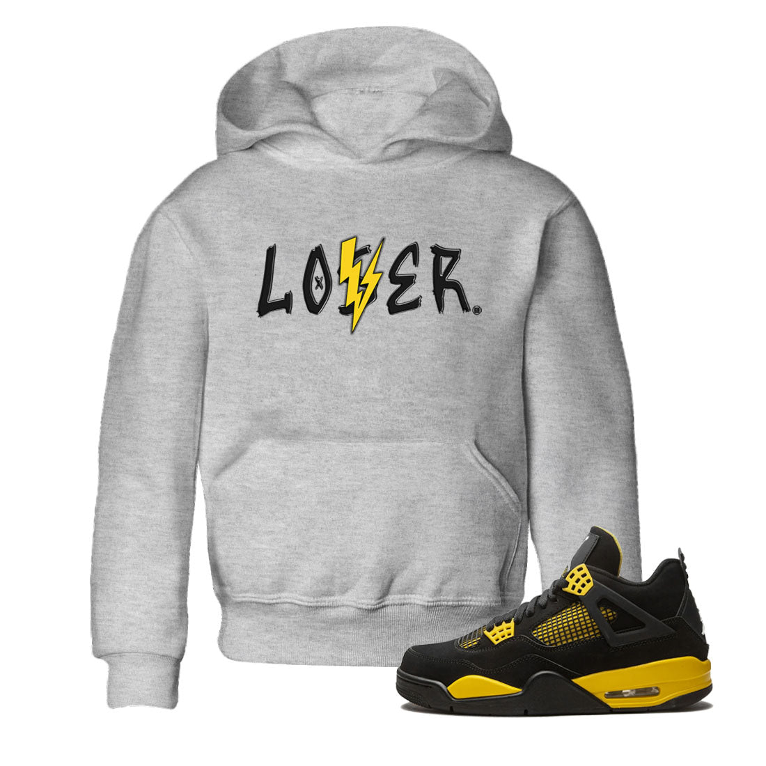 Air Jordan 4 Thunder Sneaker Match Tees Loser Lover Streetwear Sneaker Shirt Air Jordan 4 Retro Thunder Tee Kids Shirts Heather Grey 1