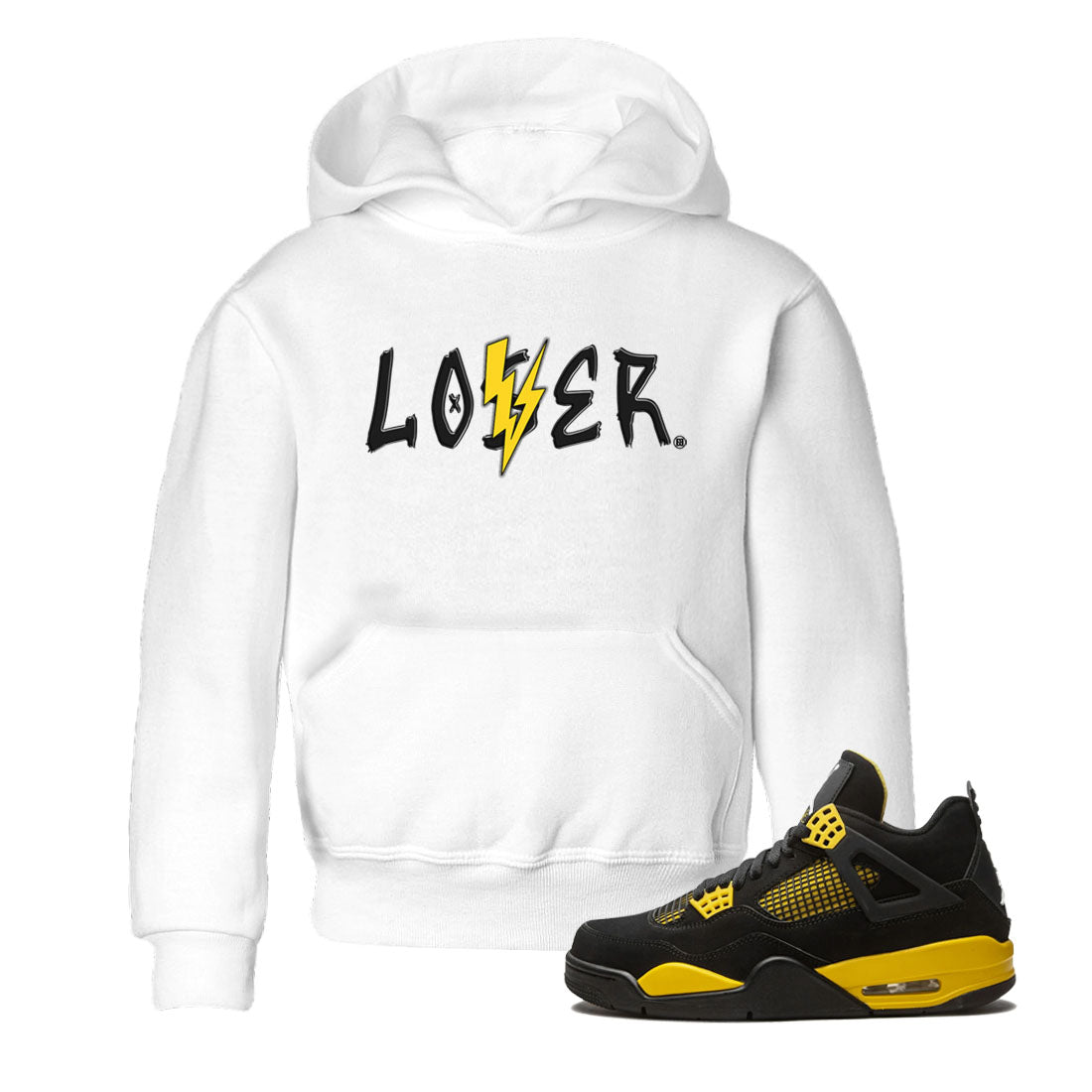 Air Jordan 4 Thunder Sneaker Match Tees Loser Lover Streetwear Sneaker Shirt Air Jordan 4 Retro Thunder Tee Kids Shirts White 1