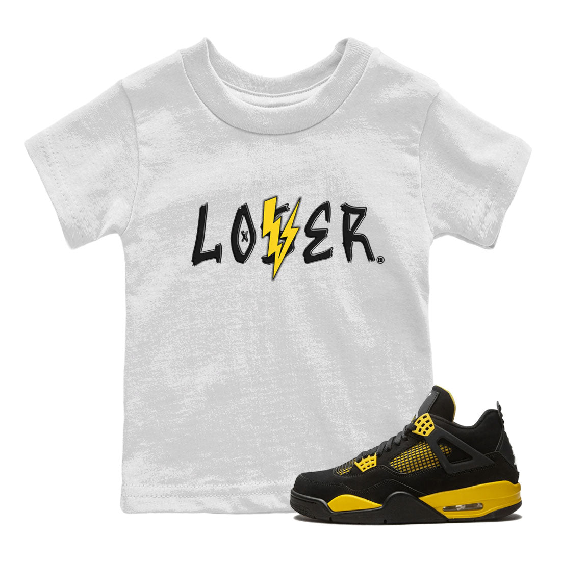 Air Jordan 4 Thunder Sneaker Match Tees Loser Lover Streetwear Sneaker Shirt Air Jordan 4 Retro Thunder Tee Kids Shirts White 1