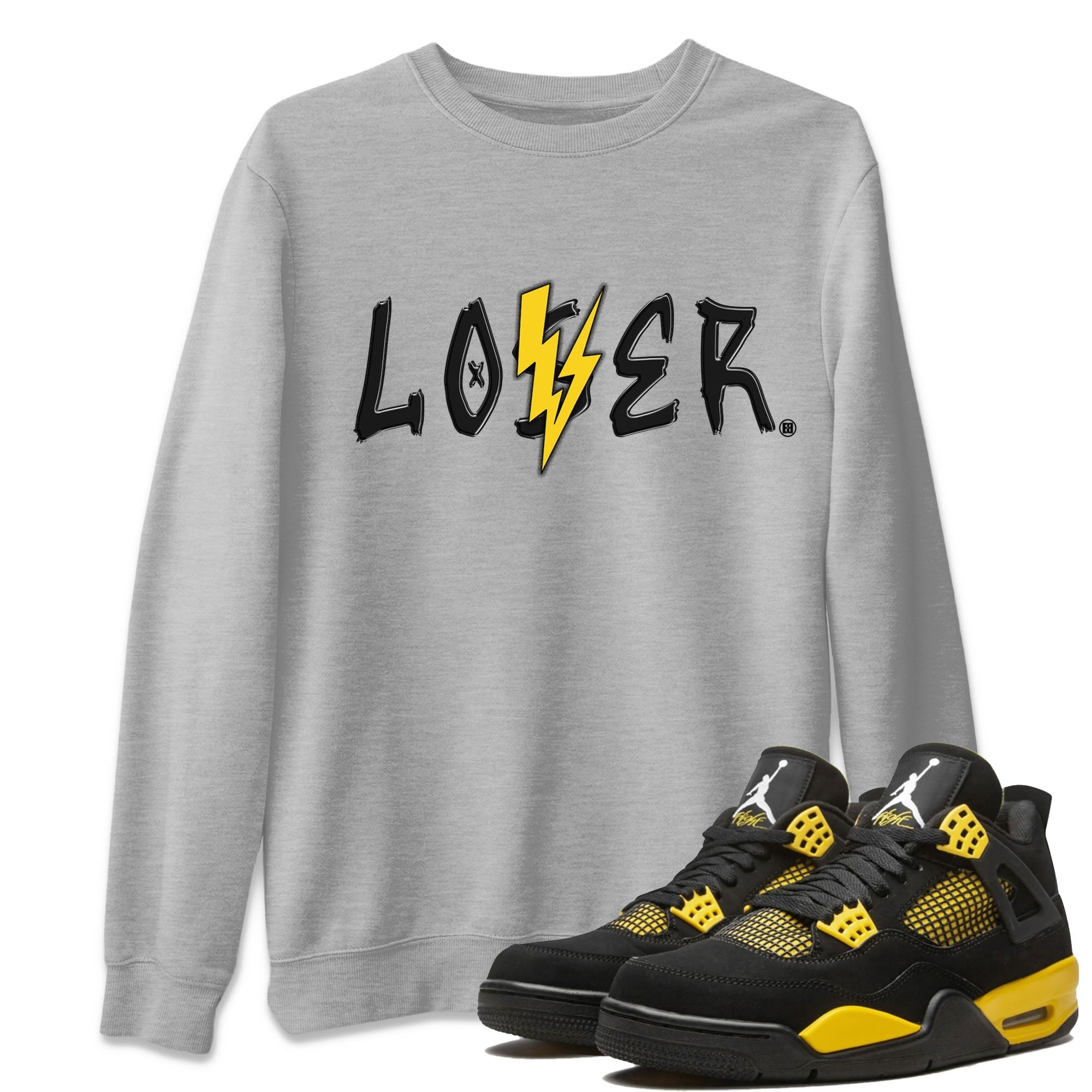 Air Jordan 4 Thunder Sneaker Match Tees Loser Lover Streetwear Sneaker Shirt Air Jordan 4 Retro Thunder Tee Unisex Shirts Heather Grey 1