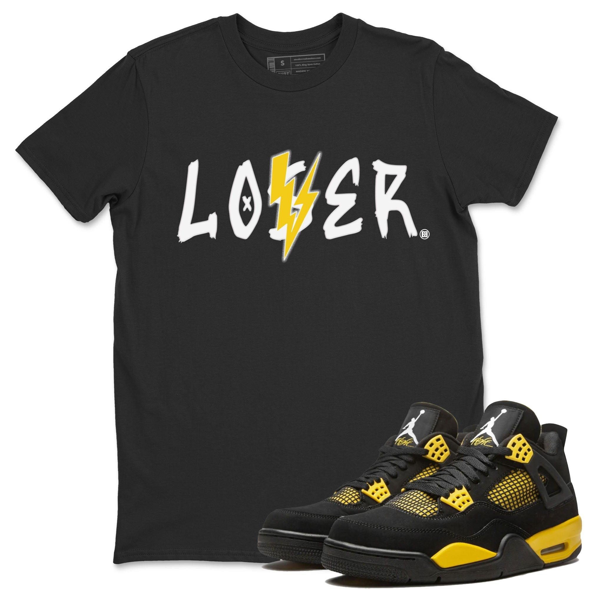 Air Jordan 4 Thunder Sneaker Match Tees Loser Lover Streetwear Sneaker Shirt Air Jordan 4 Retro Thunder Tee Unisex Shirts Black 1