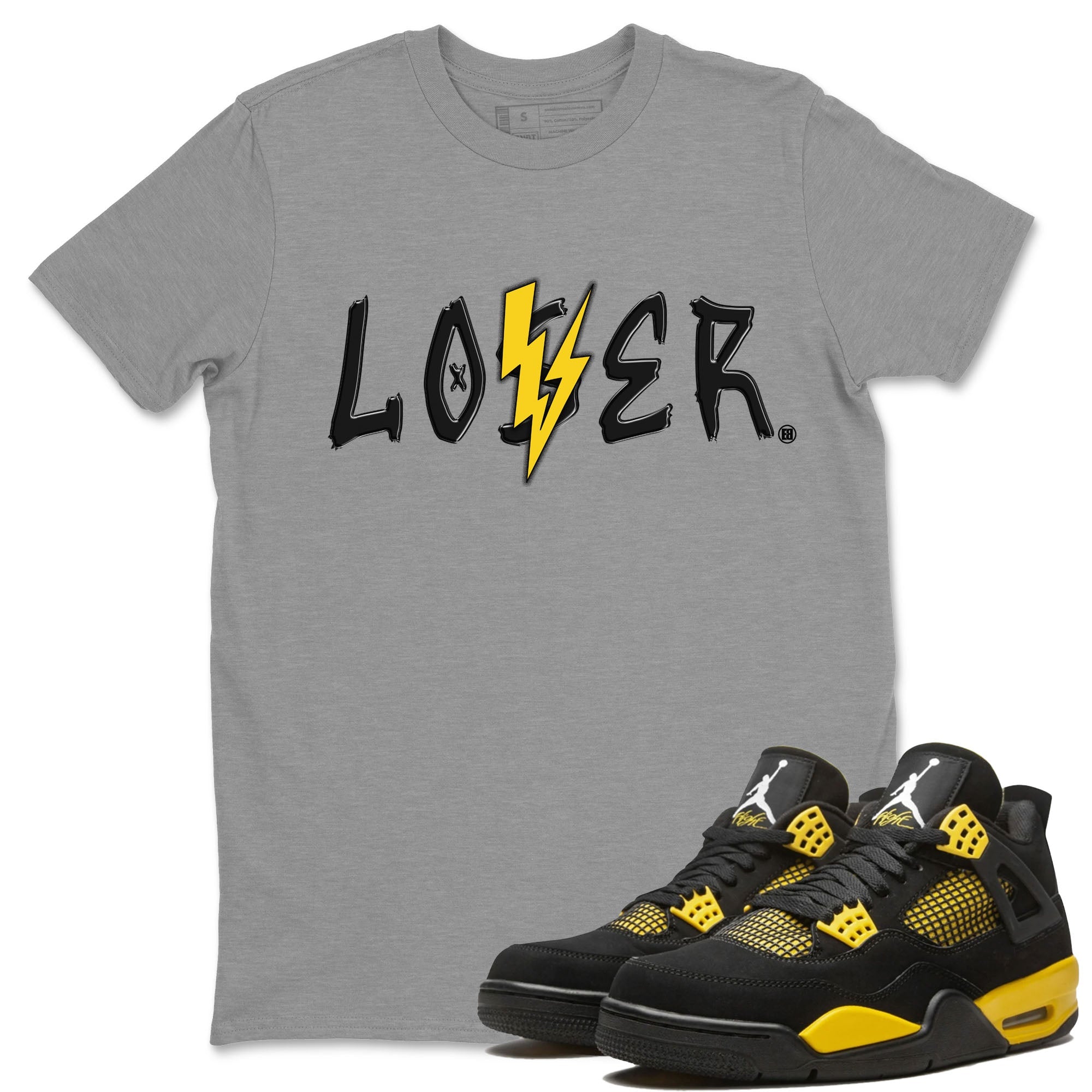 Air Jordan 4 Thunder Sneaker Match Tees Loser Lover Streetwear Sneaker Shirt Air Jordan 4 Retro Thunder Tee Unisex Shirts Heather Grey 1