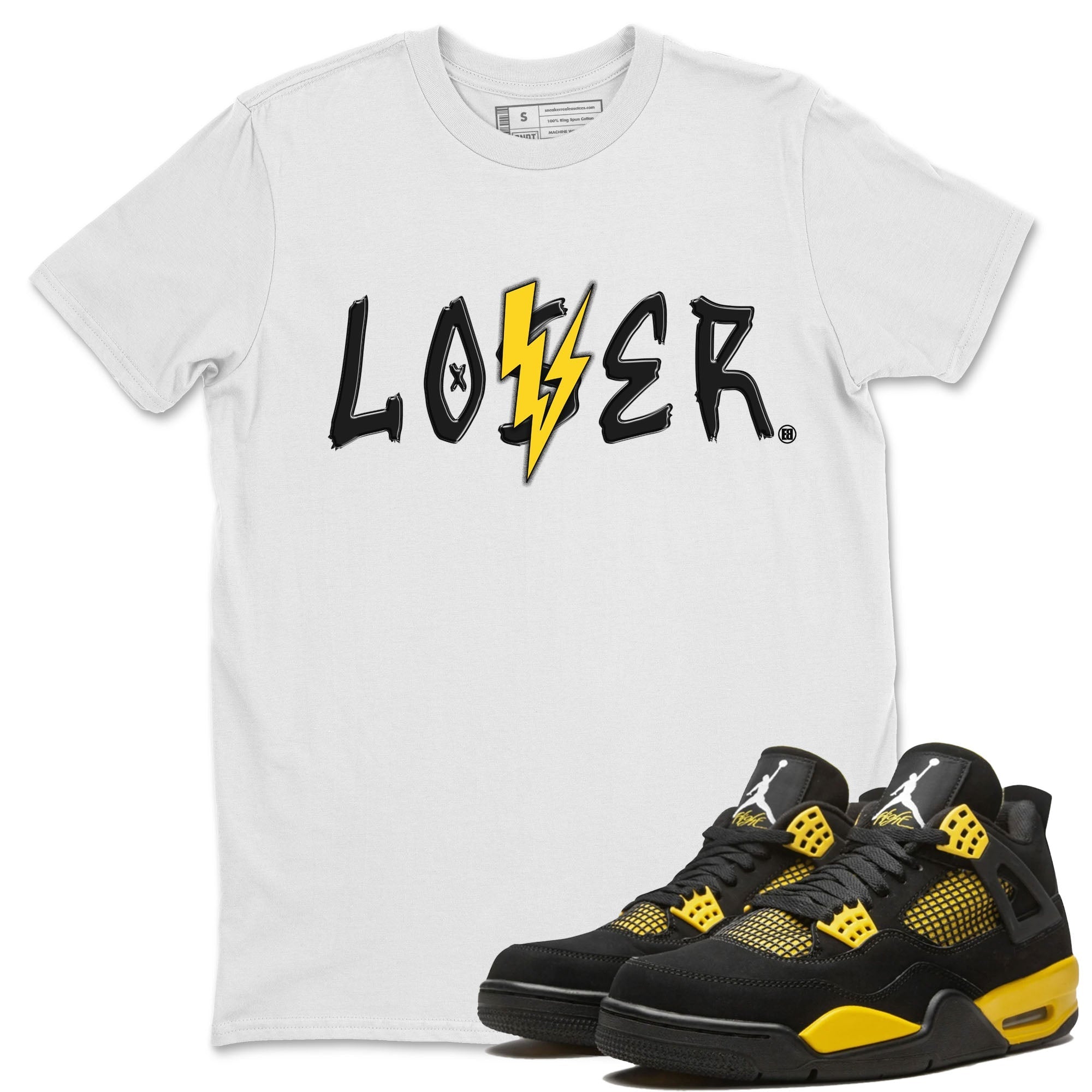 Air Jordan 4 Thunder Sneaker Match Tees Loser Lover Streetwear Sneaker Shirt Air Jordan 4 Retro Thunder Tee Unisex Shirts White 1