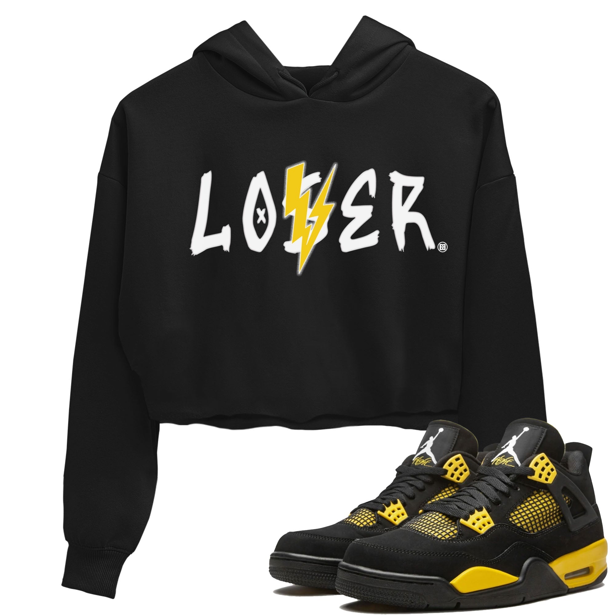 Air Jordan 4 Thunder Sneaker Match Tees Loser Lover Streetwear Sneaker Shirt Air Jordan 4 Retro Thunder Tee Women's Shirts Black 1