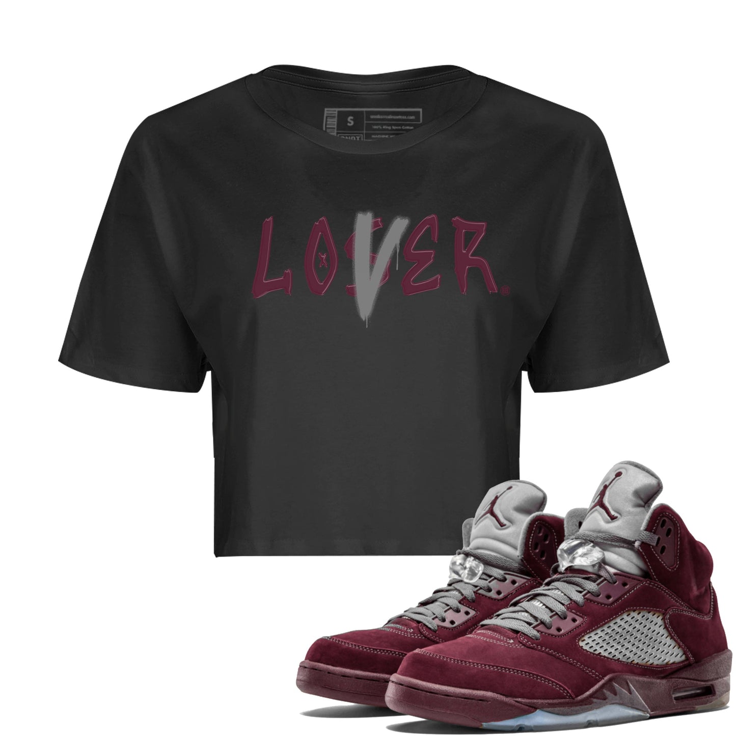 Air Jordan 5 Burgundy Sneaker Match Tees Loser Lover Jordan 5 Burgundy Tee Sneaker Release Tees Women's Shirts Black 1