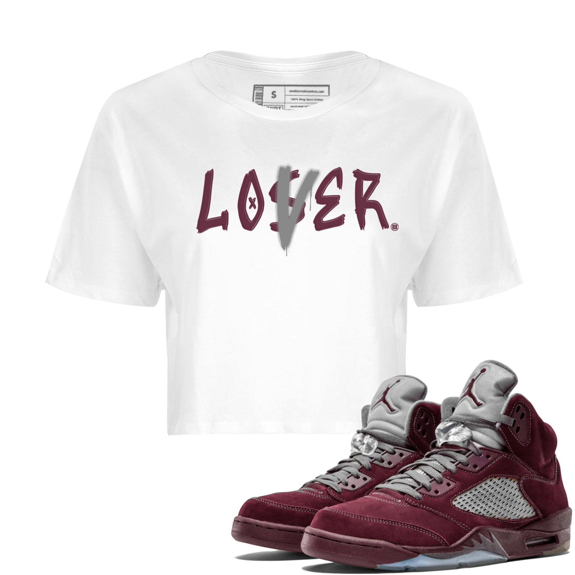 Air Jordan 5 Burgundy Sneaker Match Tees Loser Lover Jordan 5 Burgundy Tee Sneaker Release Tees Women's Shirts White 1