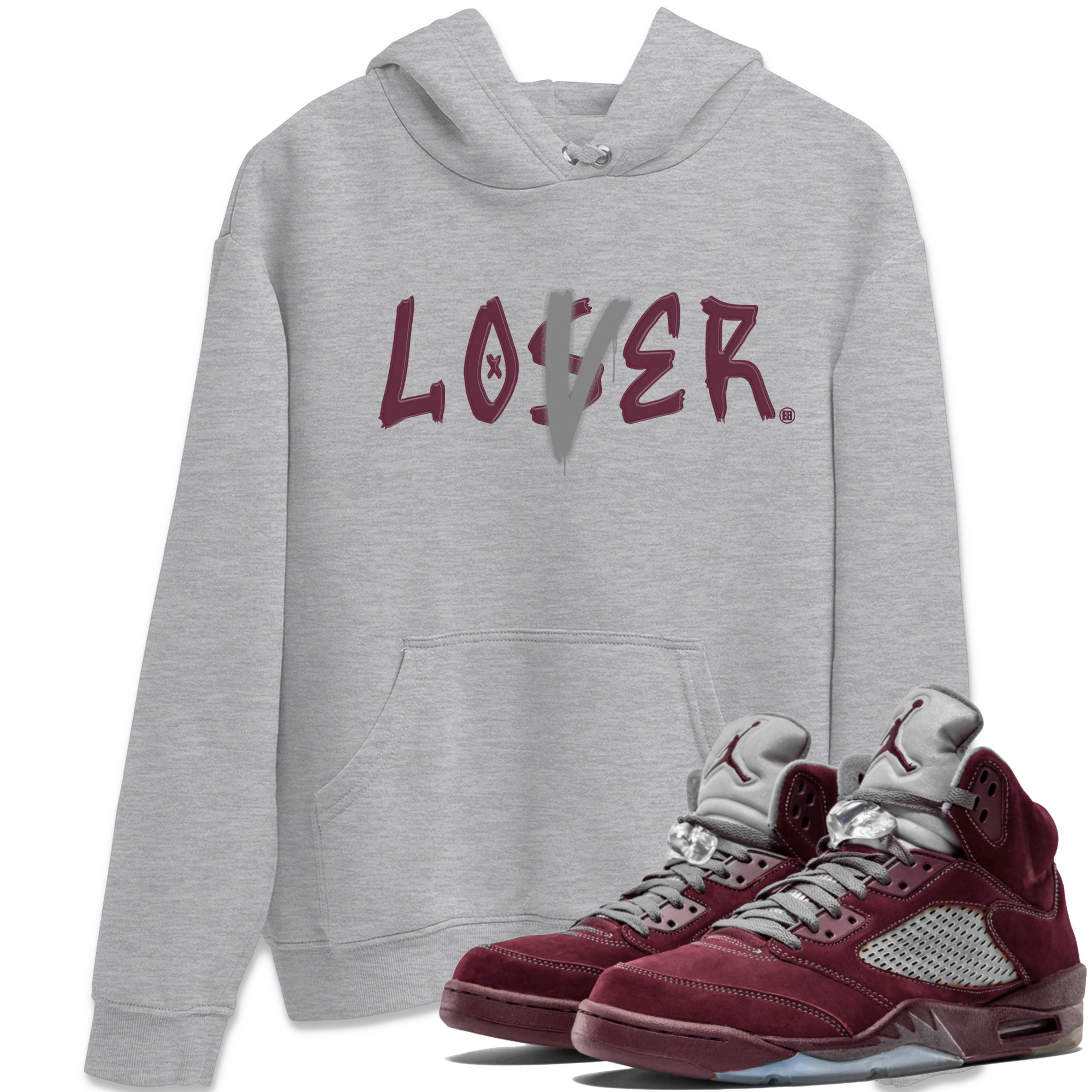 Air Jordan 5 Burgundy Sneaker Match Tees Loser Lover Jordan 5 Burgundy Tee Sneaker Release Tees Unisex Shirts Heather Grey 1