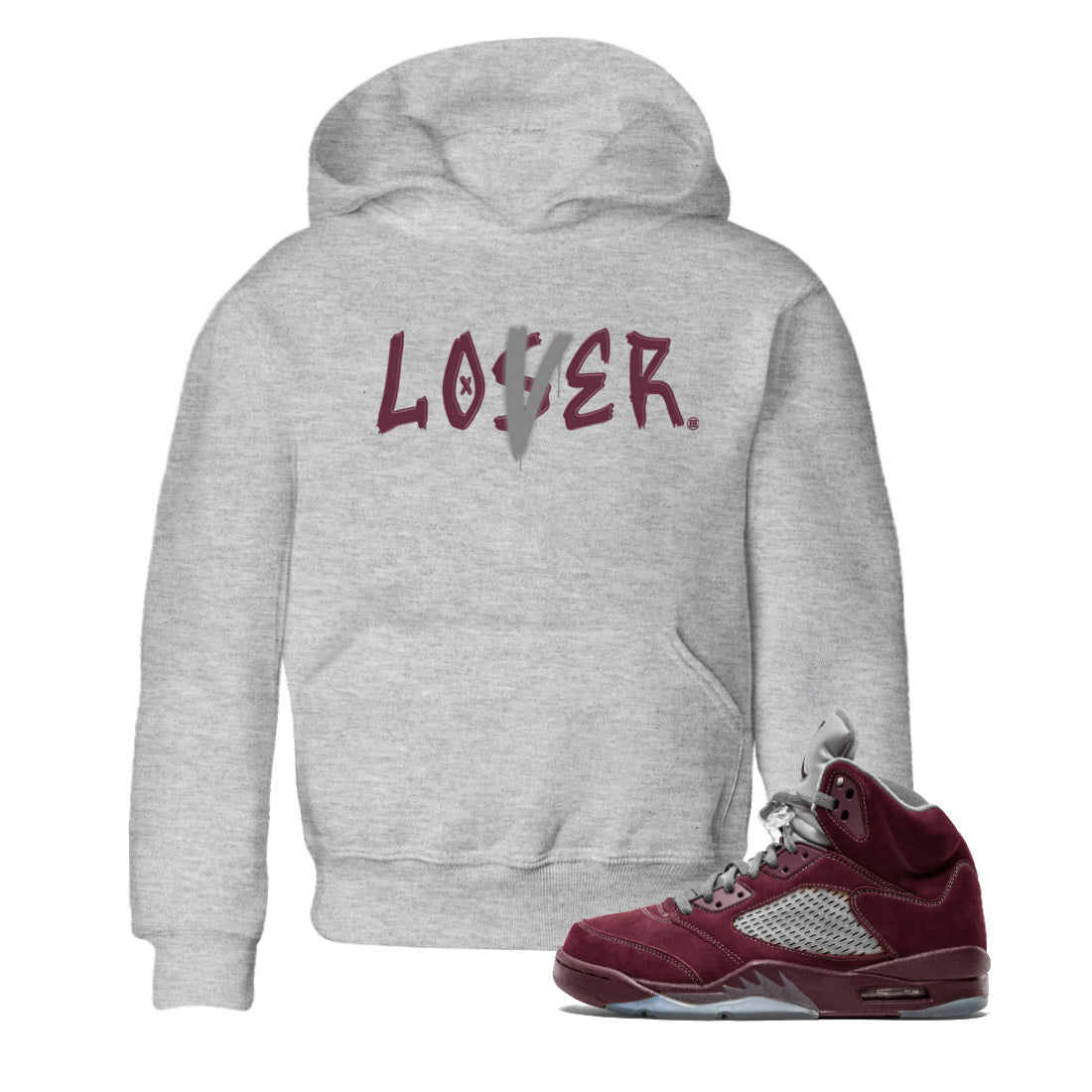 Air Jordan 5 Burgundy Sneaker Match Tees Loser Lover Jordan 5 Burgundy Tee Sneaker Release Tees Kids Shirts Heather Grey 1