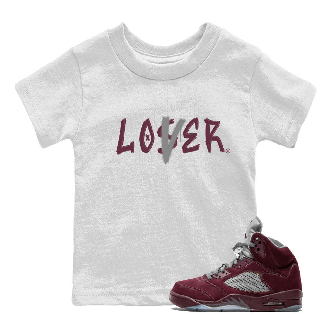 Air Jordan 5 Burgundy Sneaker Match Tees Loser Lover Jordan 5 Burgundy Tee Sneaker Release Tees Kids Shirts White 1