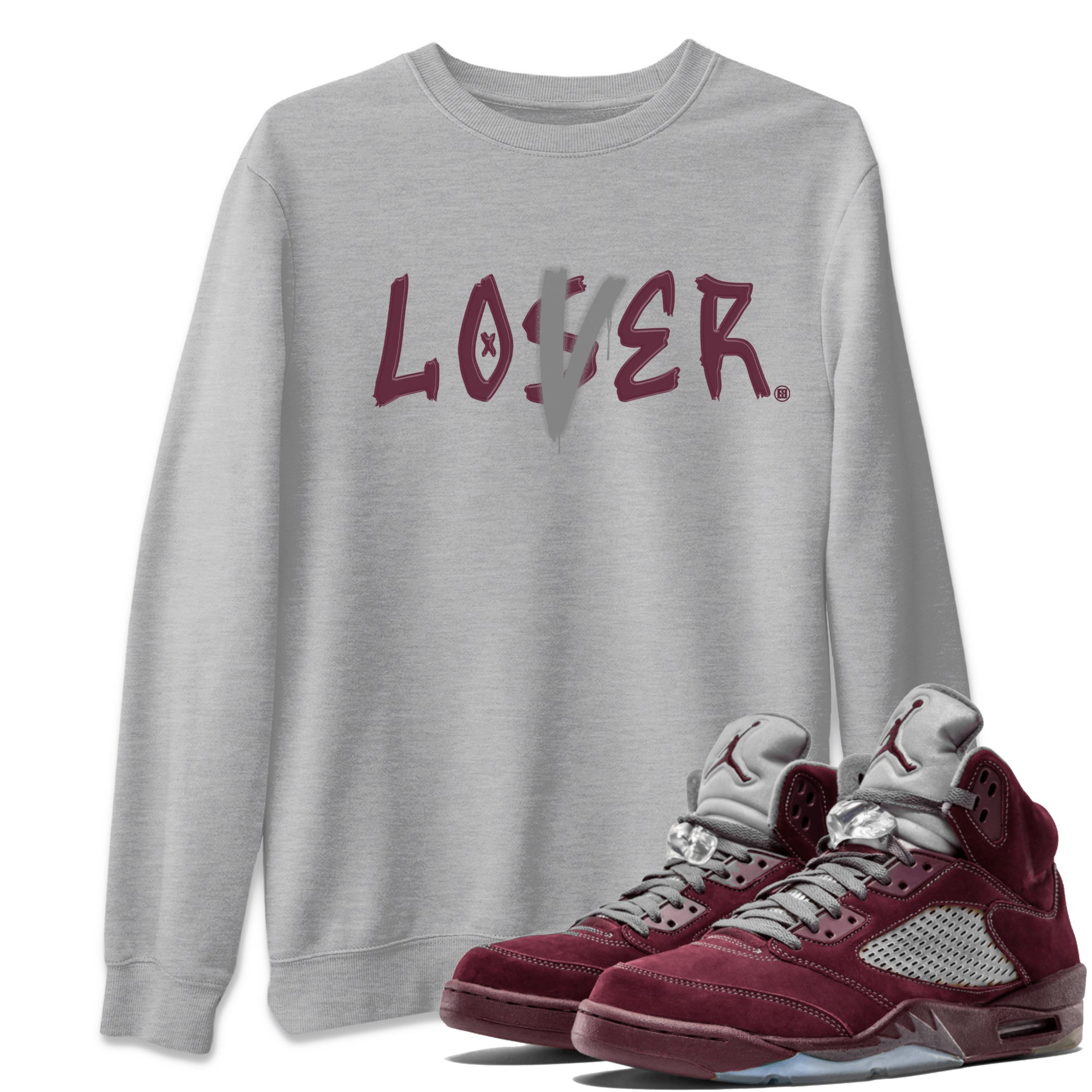 Air Jordan 5 Burgundy Sneaker Match Tees Loser Lover Jordan 5 Burgundy Tee Sneaker Release Tees Unisex Shirts Heather Grey 1