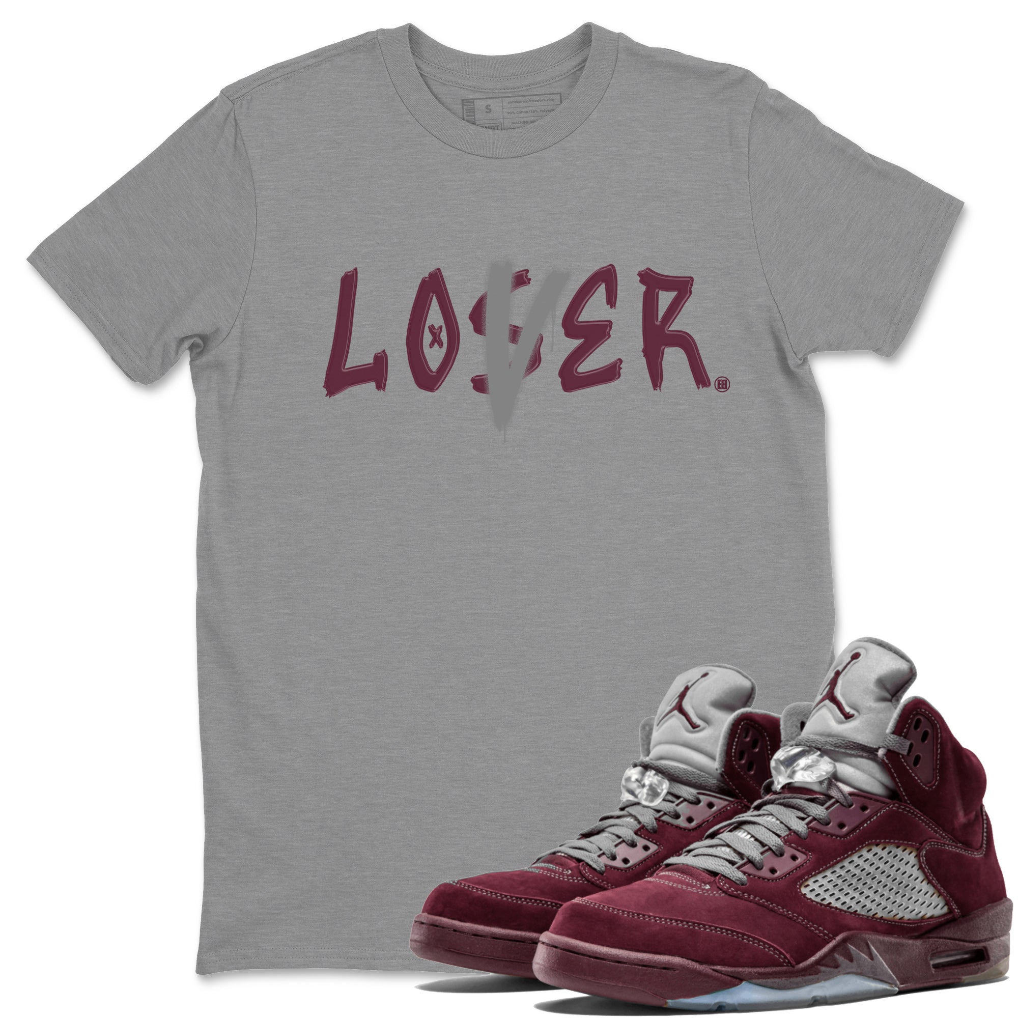 Air Jordan 5 Burgundy Sneaker Match Tees Loser Lover Jordan 5 Burgundy Tee Sneaker Release Tees Unisex Shirts Heather Grey 1