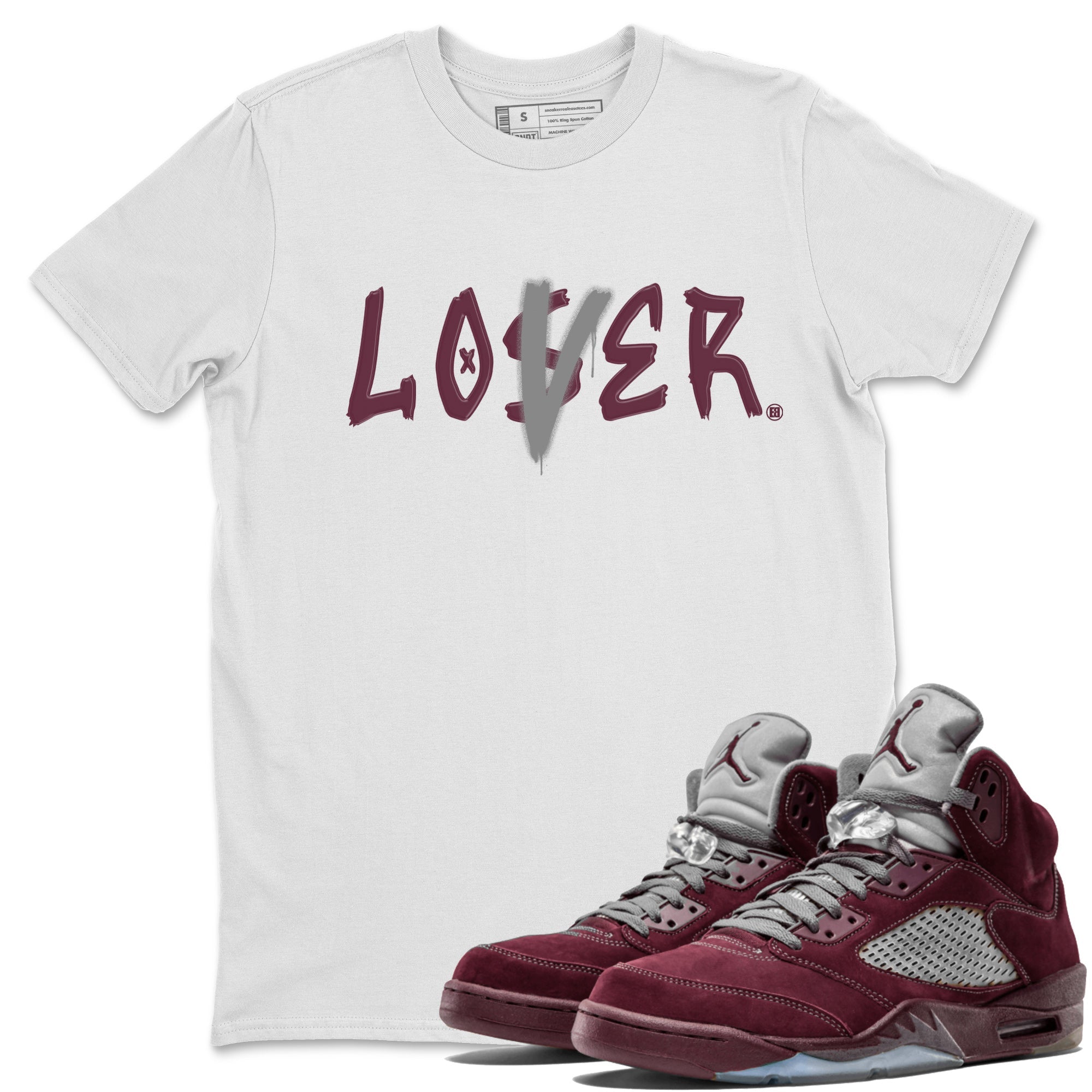 Air Jordan 5 Burgundy Sneaker Match Tees Loser Lover Jordan 5 Burgundy Tee Sneaker Release Tees Unisex Shirts White 1