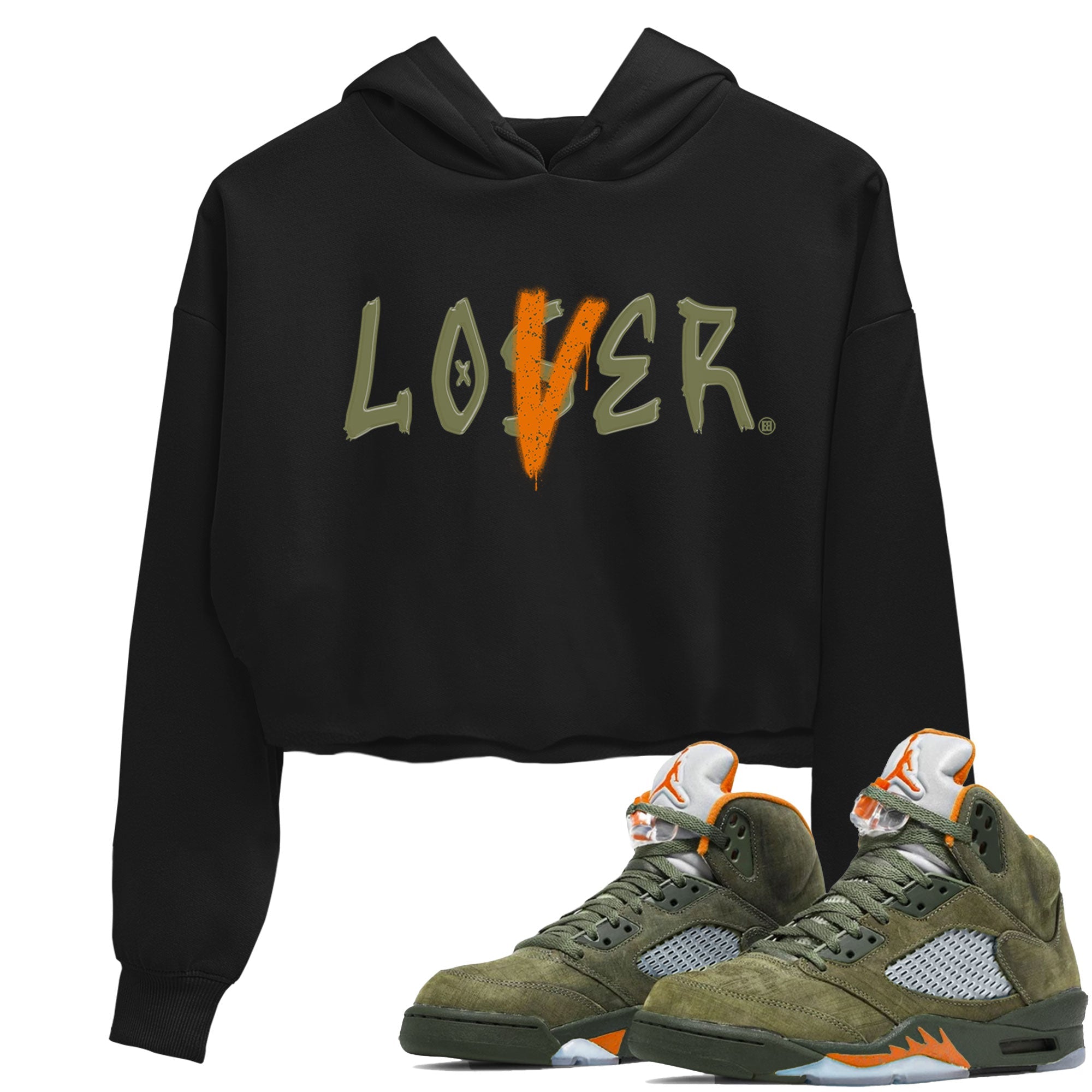 5s Olive shirt to match jordans Loser Lover sneaker tees Air Jordan 5 Olive Drip Gear Zone Black 1 crop length shirt