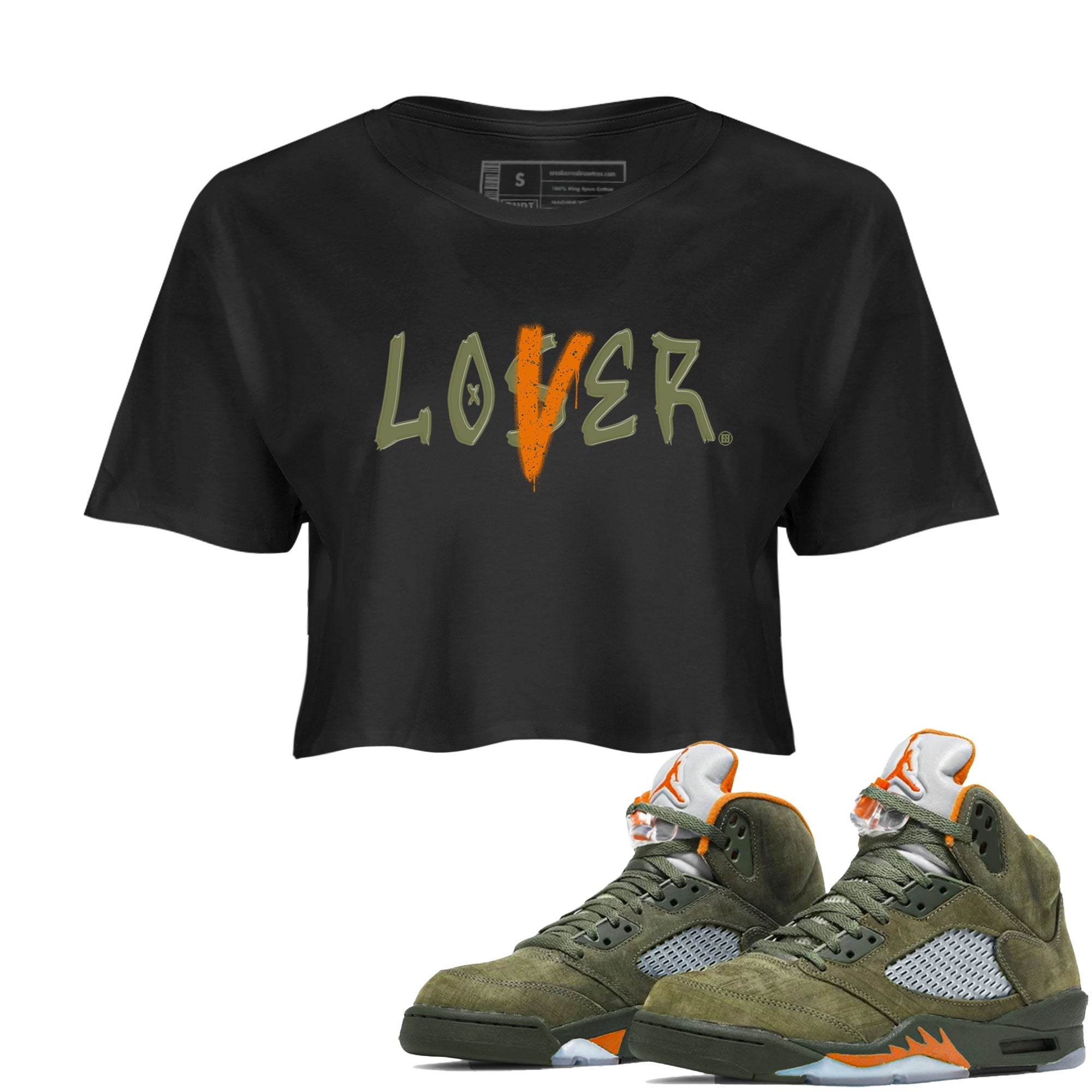 5s Olive shirt to match jordans Loser Lover sneaker tees Air Jordan 5 Olive Drip Gear Zone Black 1 crop length shirt
