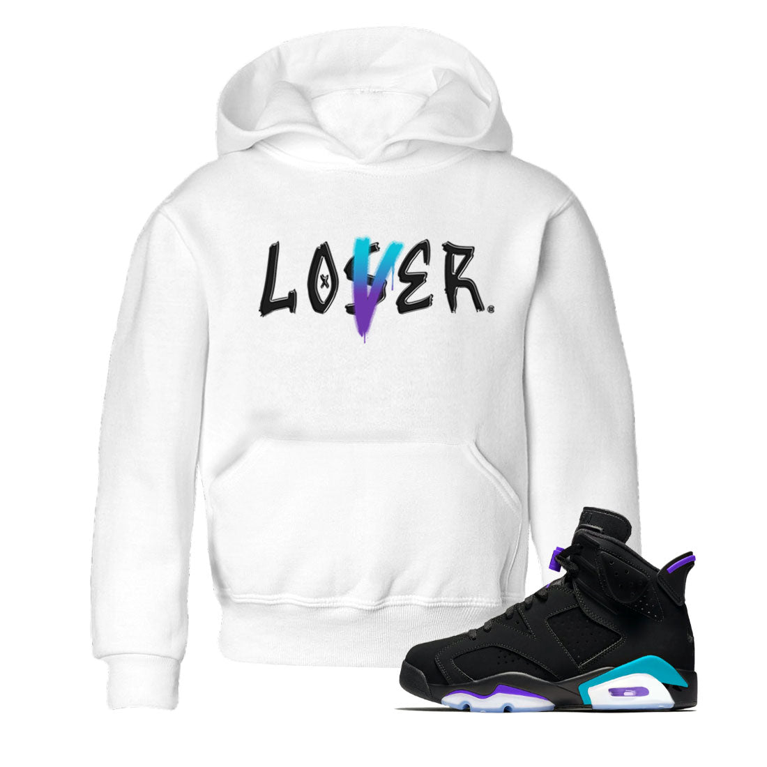 AJ6 Aqua Sneaker Match Tees Loser Lover Streetwear Sneaker Shirt Air Jordan 6 Aqua Drip Gear Zone Sneaker Matching Clothing Kids and Baby Youth Shirts White 1