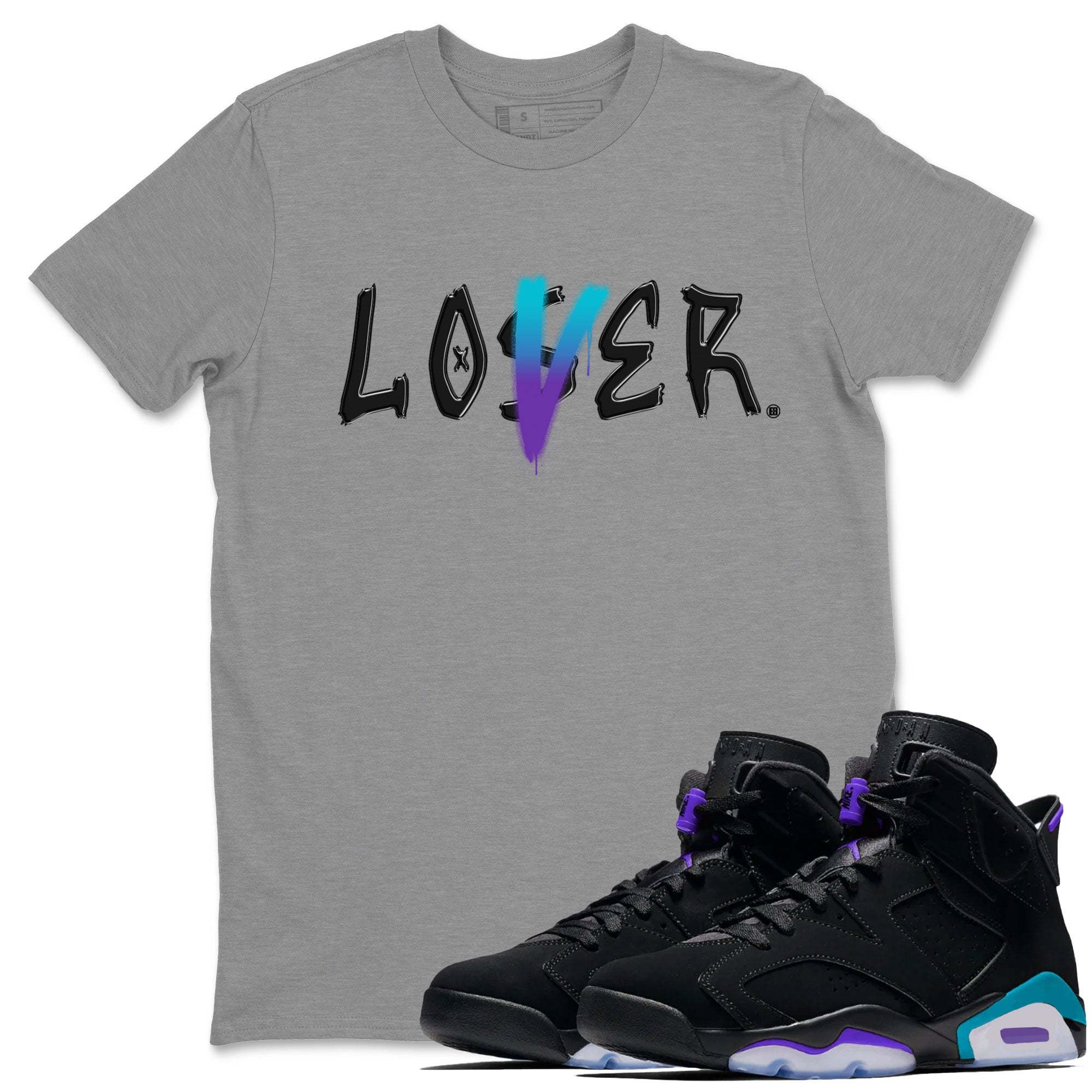 AJ6 Aqua Sneaker Match Tees Loser Lover Streetwear Sneaker Shirt Air Jordan 6 Aqua Drip Gear Zone Sneaker Matching Clothing Unisex Shirts Heather Grey 1