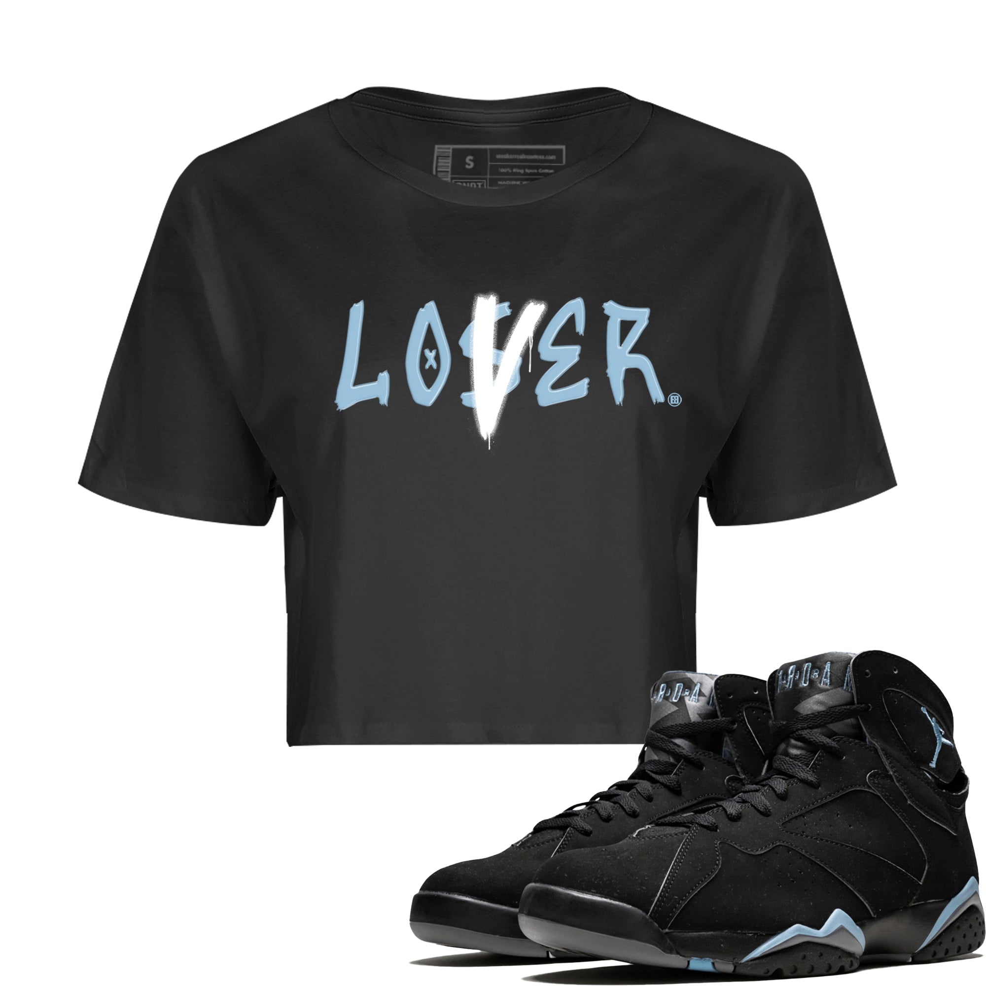 Air Jordan 7 Chambray Sneaker Match Tees Loser Lover Streetwear Sneaker Shirt AJ7 Chambray Drip Gear Zone Sneaker Matching Clothing Women's Shirts Black 1