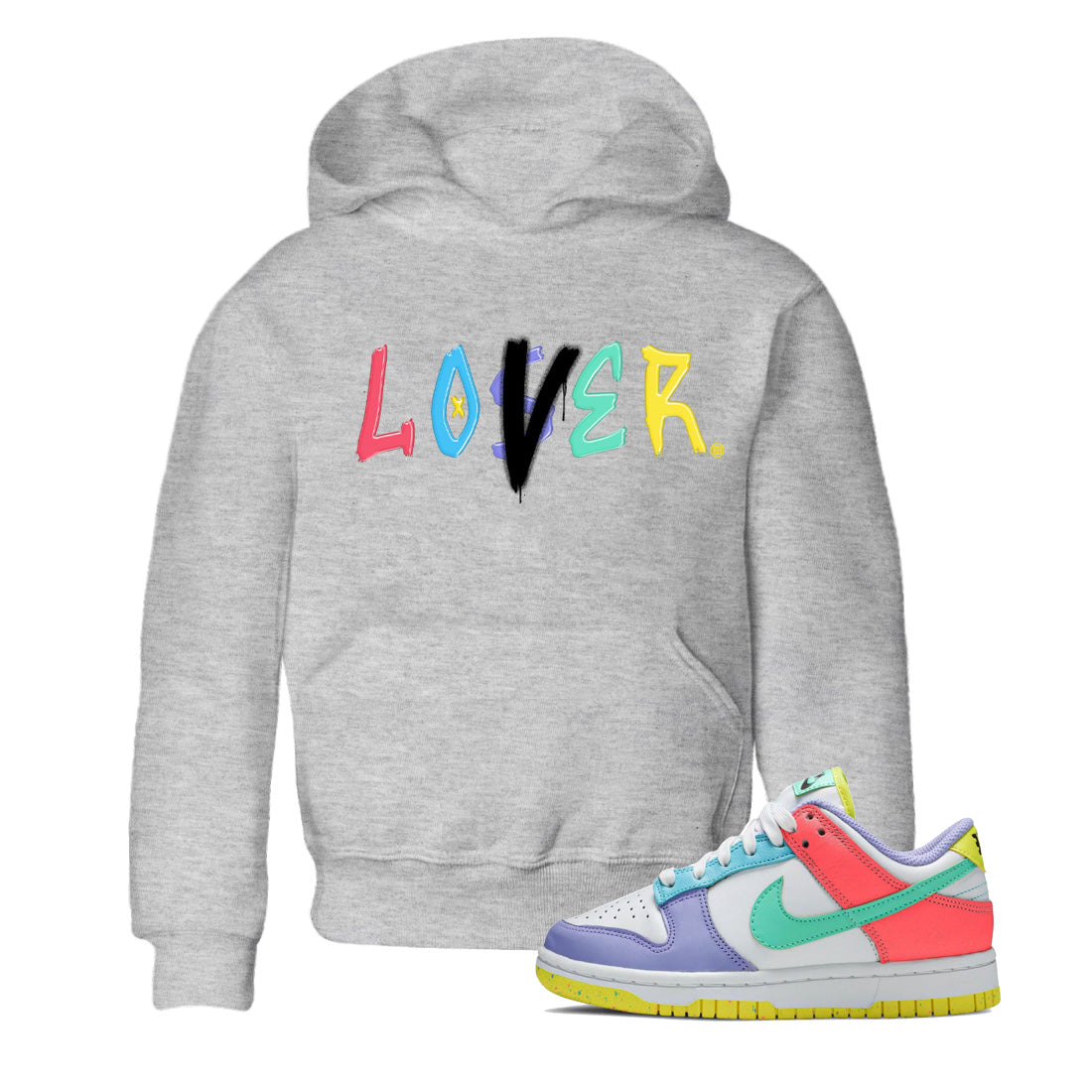 Dunk Easter Candy Sneaker Match Tees Loser Lover Streetwear Sneaker Shirt Holiday Easter T-Shirt Sneaker Release Tees Kids Shirts Heather Grey 1