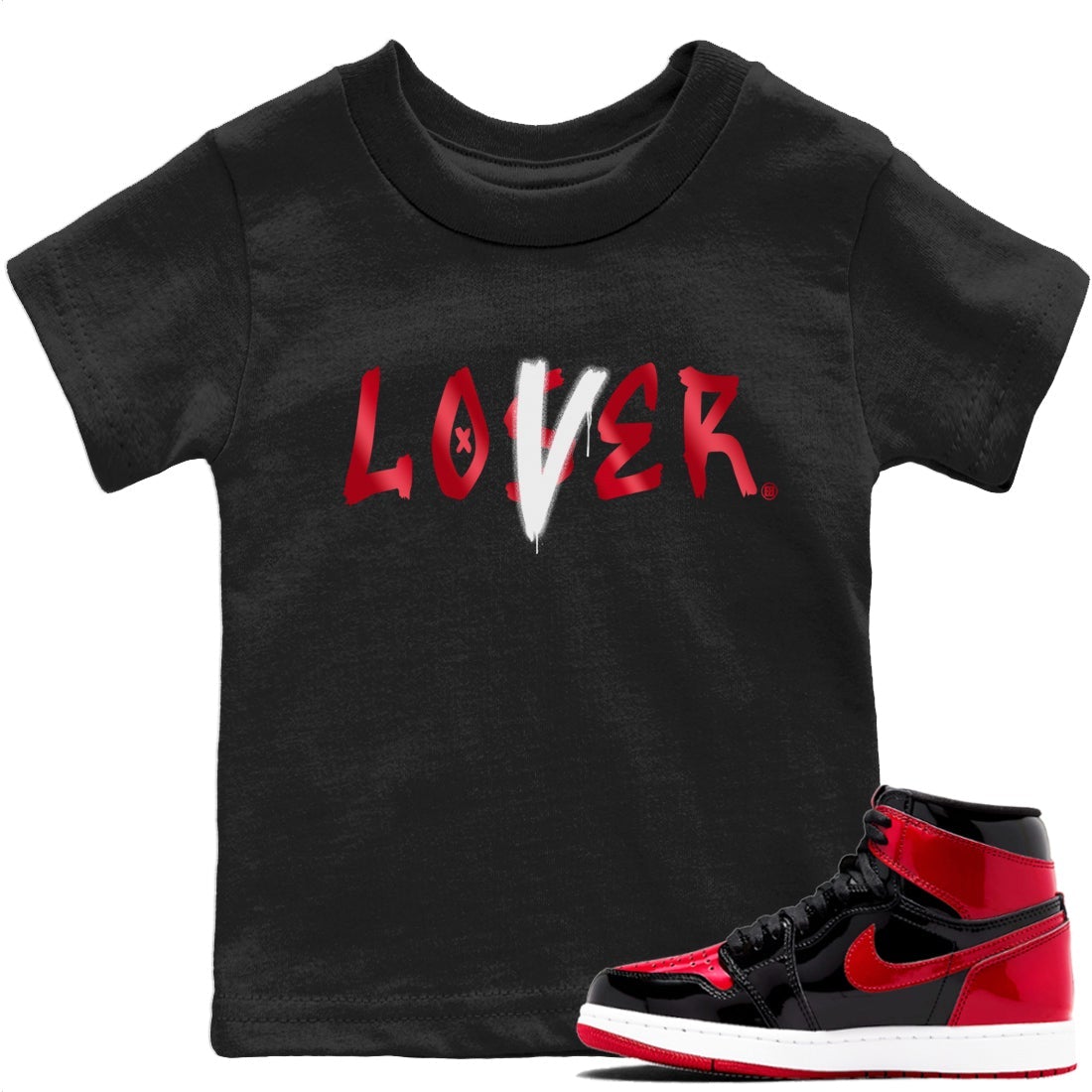 Jordan 1 Bred Patent Sneaker Matching T-Shirt Loser Lover Sneaker Tees Jordan 1 Bred Patent Sneaker Release Tees Kids Shirts