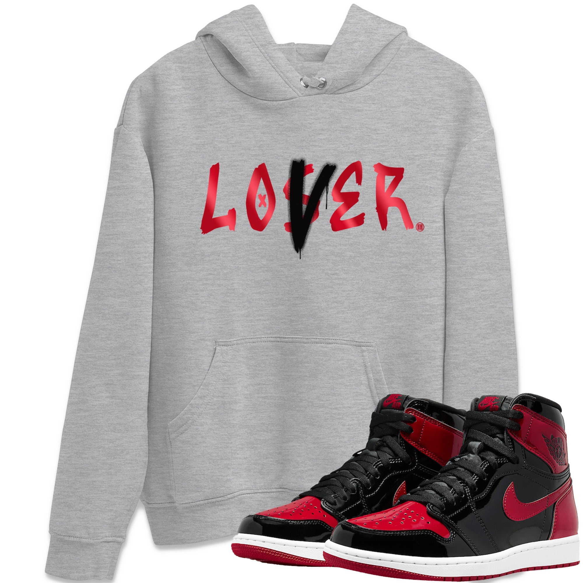 Jordan 1 Bred Patent Sneaker Matching T-Shirt Loser Lover Sneaker Tees Jordan 1 Bred Patent Sneaker Release Tees Crew Neck Tees
