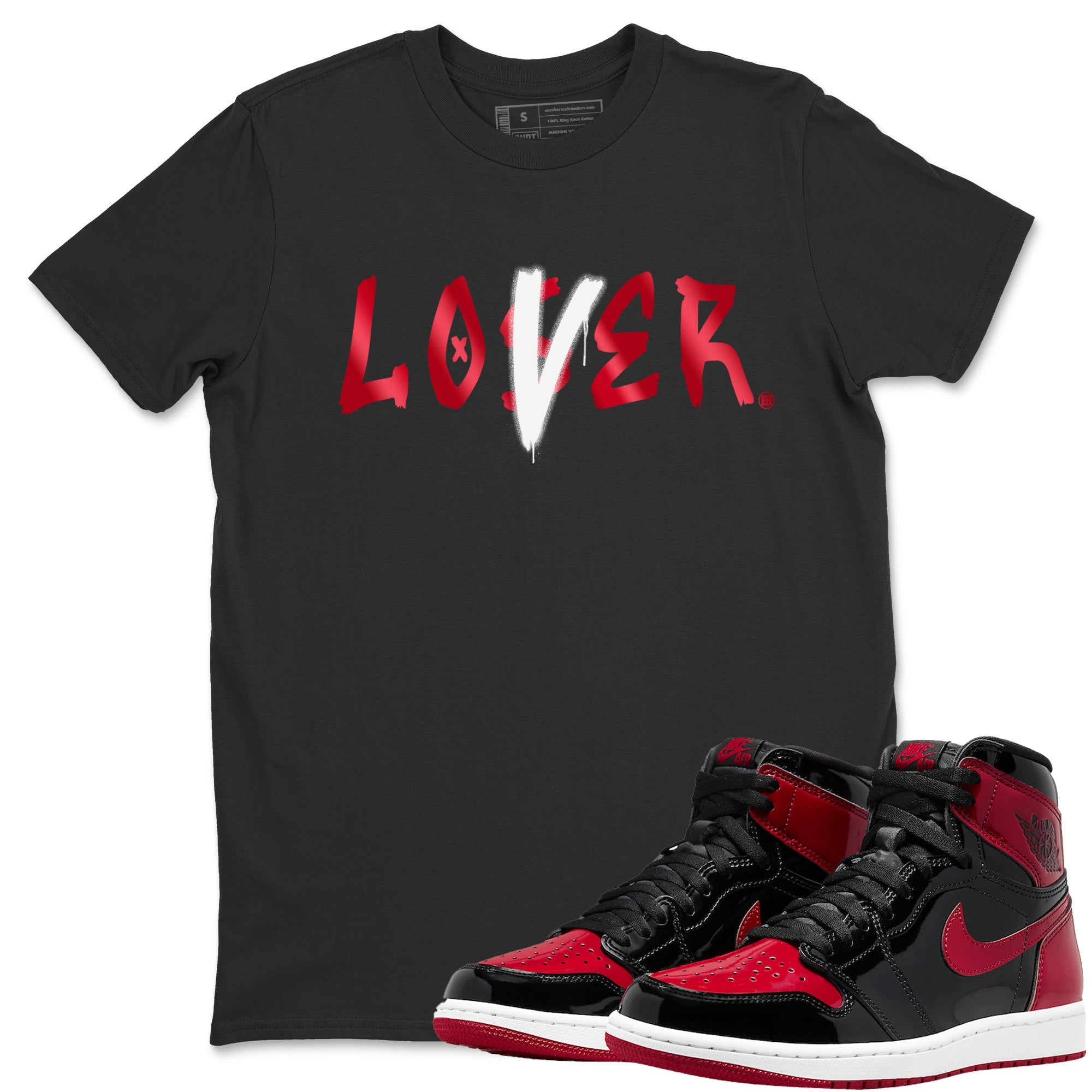 Jordan 1 Bred Patent Sneaker Matching T-Shirt Loser Lover Sneaker Tees Jordan 1 Bred Patent Sneaker Release Tees Crew Neck Tees