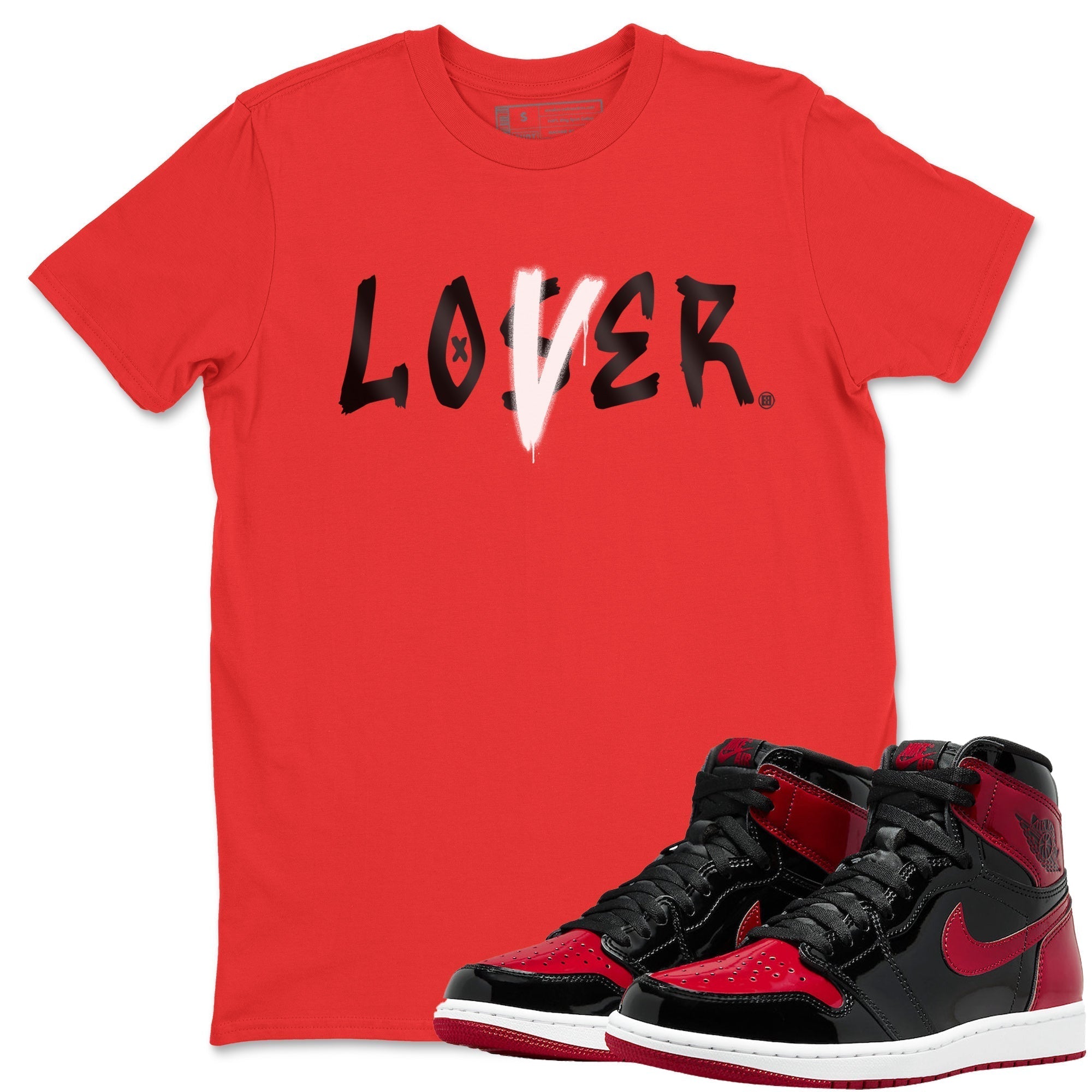 Jordan 1 Bred Patent Sneaker Matching T-Shirt Loser Lover Sneaker Tees Jordan 1 Bred Patent Sneaker Release Tees Crew Neck Tees