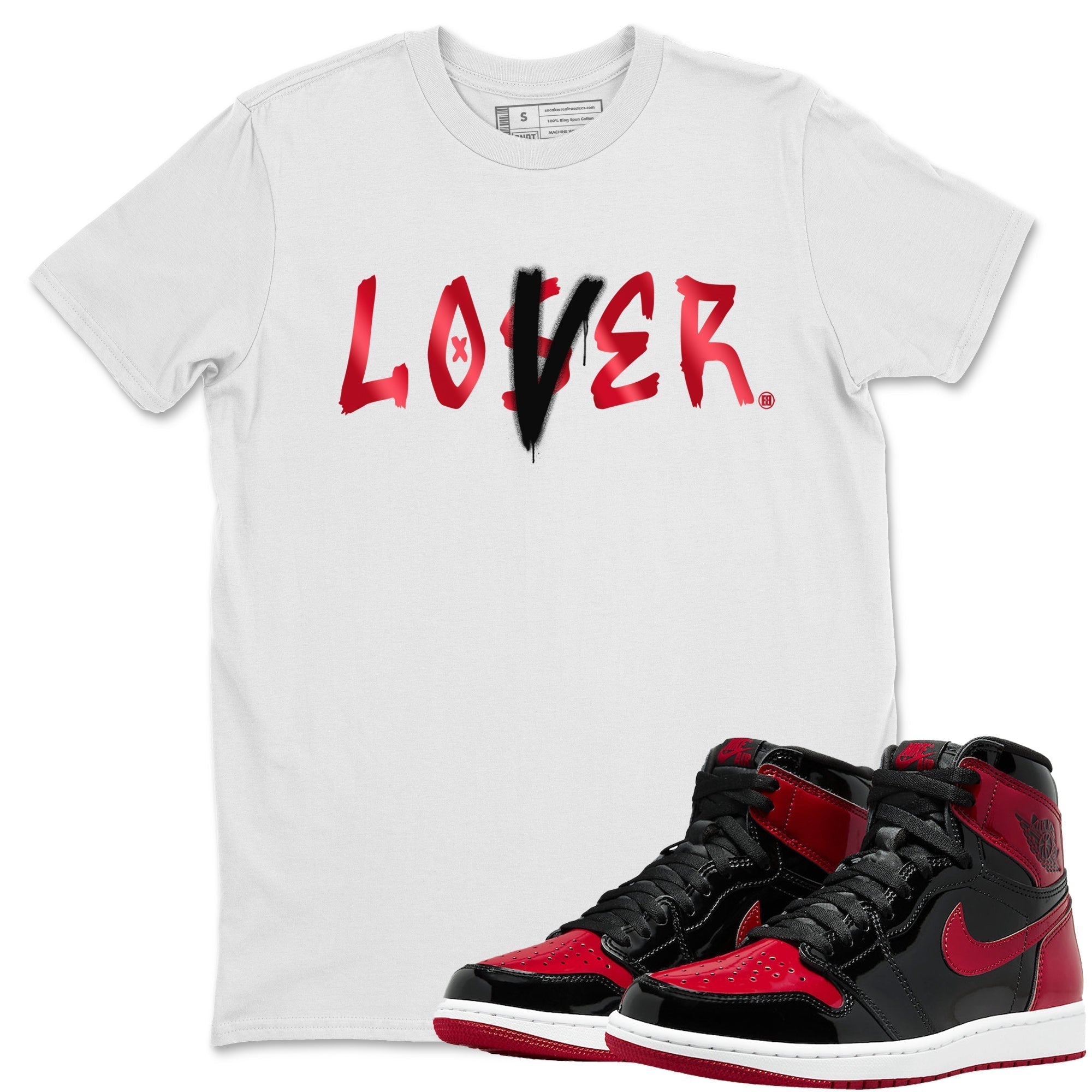 Jordan 1 Bred Patent Sneaker Matching T-Shirt Loser Lover Sneaker Tees Jordan 1 Bred Patent Sneaker Release Tees Crew Neck Tees