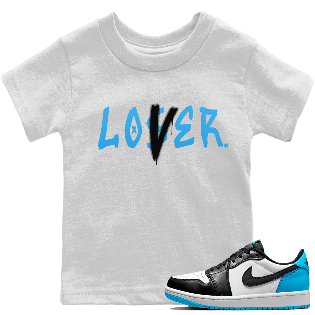 Jordan 1 Powder Blue Sneaker Matching T-Shirt Loser Lover Sneaker Tees Jordan 1 Powder Blue Sneaker Release Tees Kids Shirts