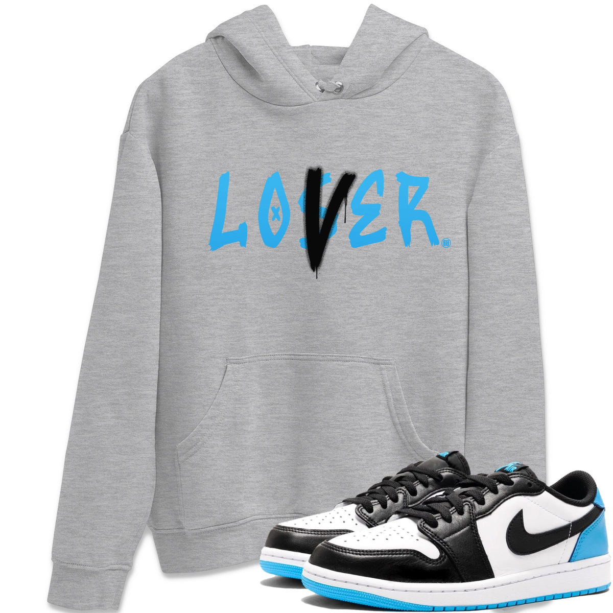Jordan 1 Powder Blue Sneaker Matching T-Shirt Loser Lover Sneaker Tees Jordan 1 Powder Blue Sneaker Release Tees Crew Neck Tees