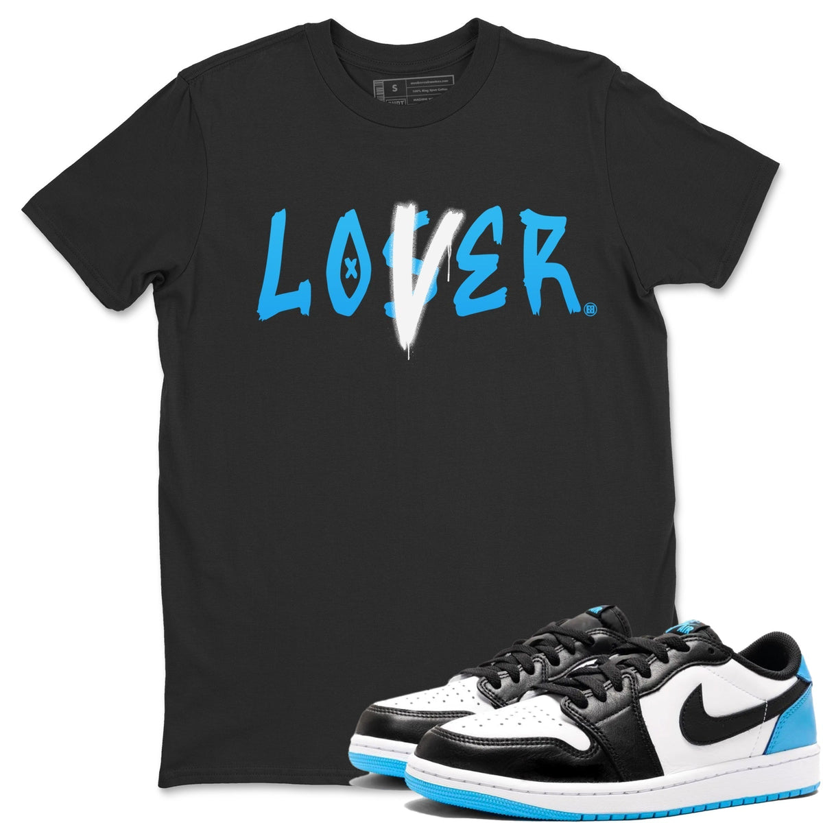Jordan 1 Powder Blue Sneaker Matching T-Shirt Loser Lover Sneaker Tees Jordan 1 Powder Blue Sneaker Release Tees Crew Neck Tees
