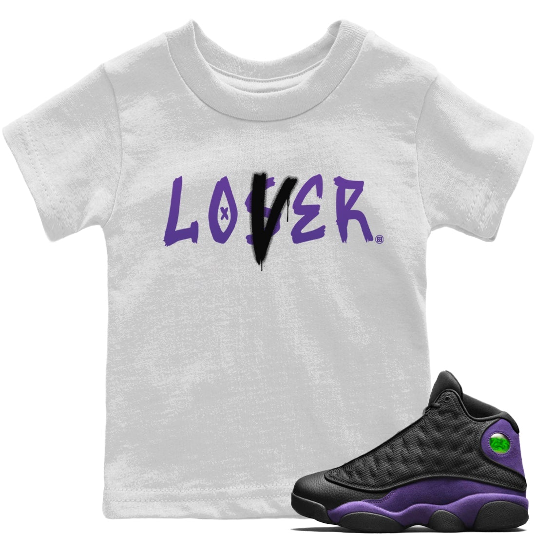 Jordan 13 Court Purple Sneaker Matching T-Shirt Loser Lover Sneaker Tees Jordan 13 Court Purple Sneaker Release Tees Kids Shirts