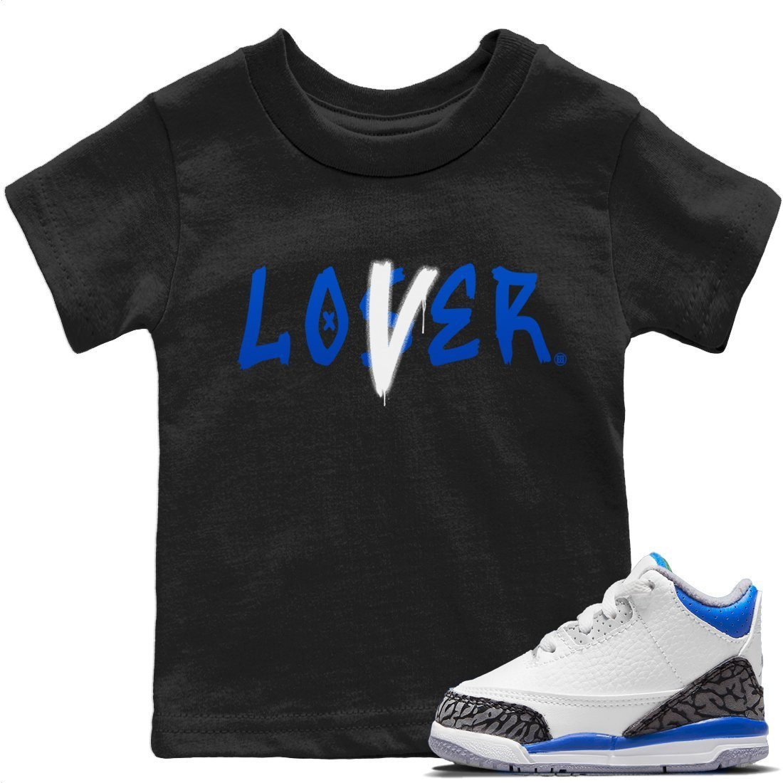 Jordan 3 Racer Blue Sneaker Matching T-Shirt Loser Lover Sneaker Tees Jordan 3 Racer Blue Sneaker Release Tees Kids Shirts