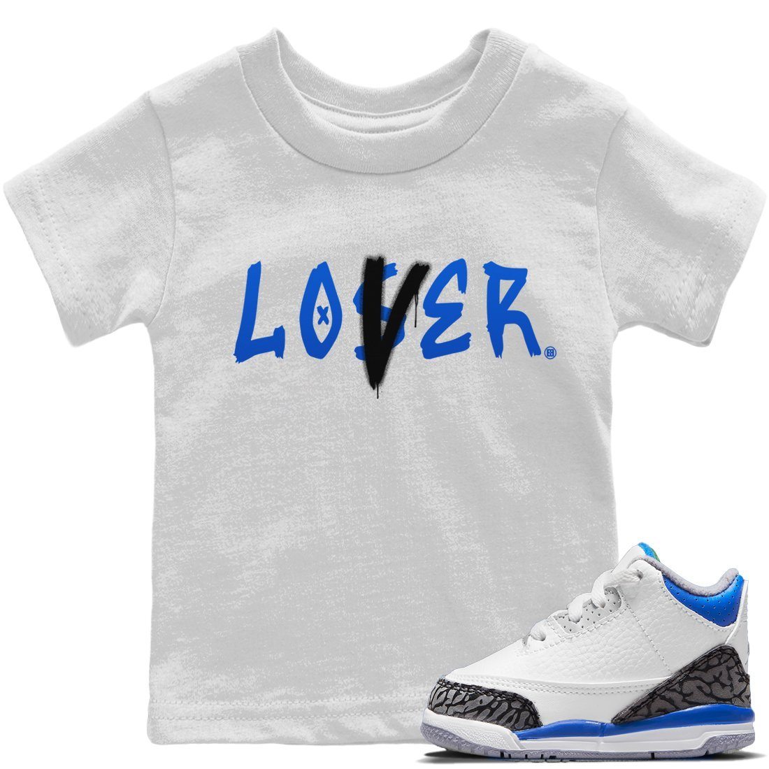 Jordan 3 Racer Blue Sneaker Matching T-Shirt Loser Lover Sneaker Tees Jordan 3 Racer Blue Sneaker Release Tees Kids Shirts