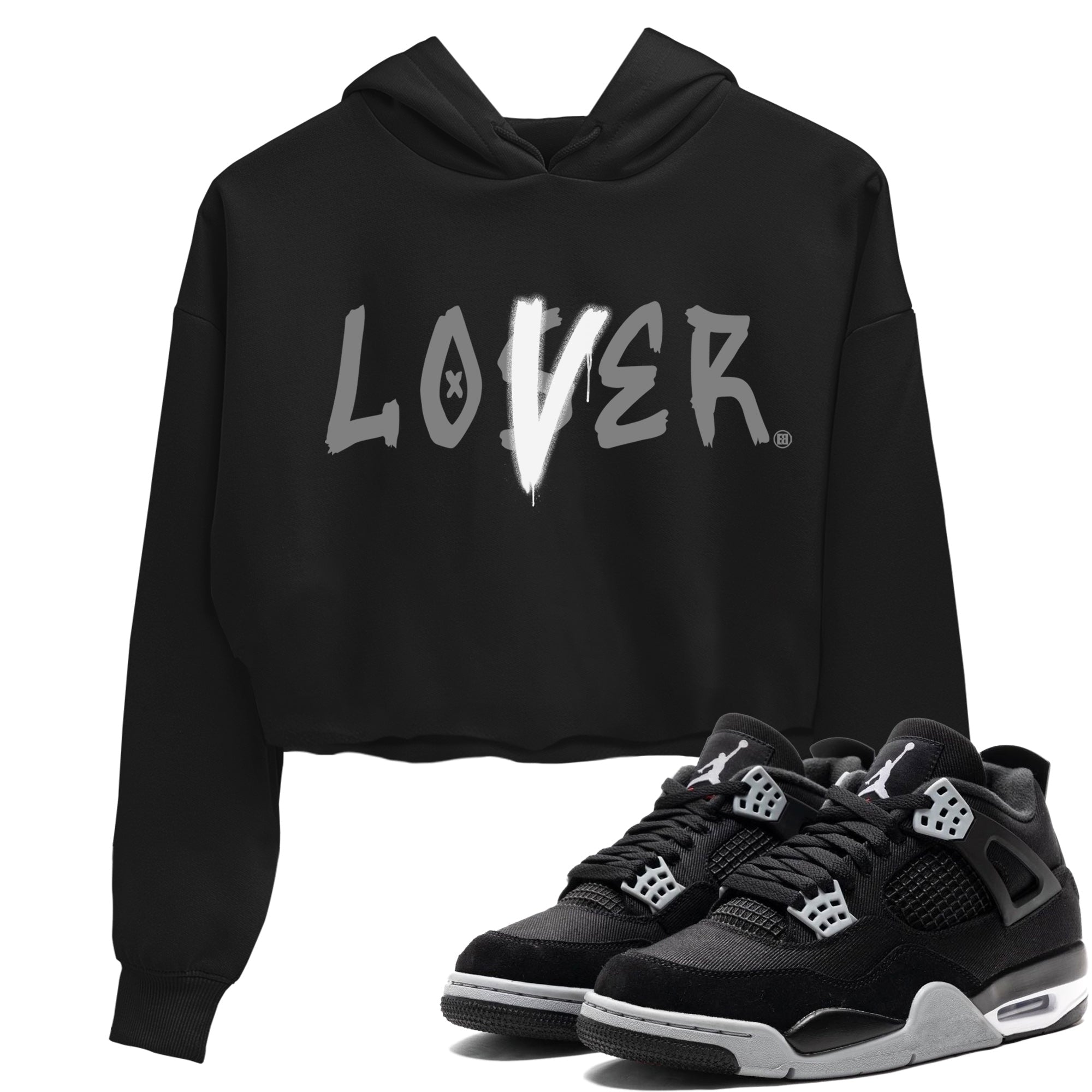 Jordan 4 Black Canvas Sneaker Matching T-Shirt Loser Lover Sneaker Tees Jordan 4 Black Canvas Sneaker Release Tees Women's Shirts
