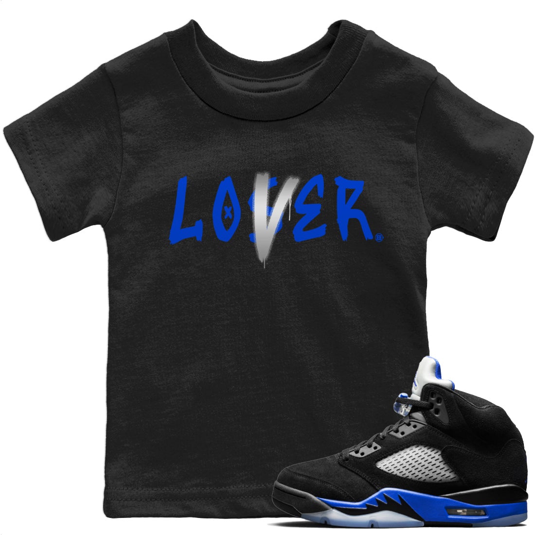 Jordan 5 Racer Blue Sneaker Matching T-Shirt Loser Lover Sneaker Tees Jordan 5 Racer Blue Sneaker Release Tees Kids Shirts