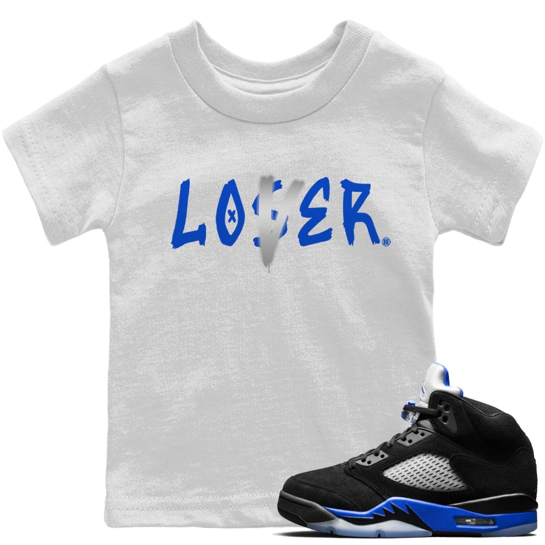 Jordan 5 Racer Blue Sneaker Matching T-Shirt Loser Lover Sneaker Tees Jordan 5 Racer Blue Sneaker Release Tees Kids Shirts