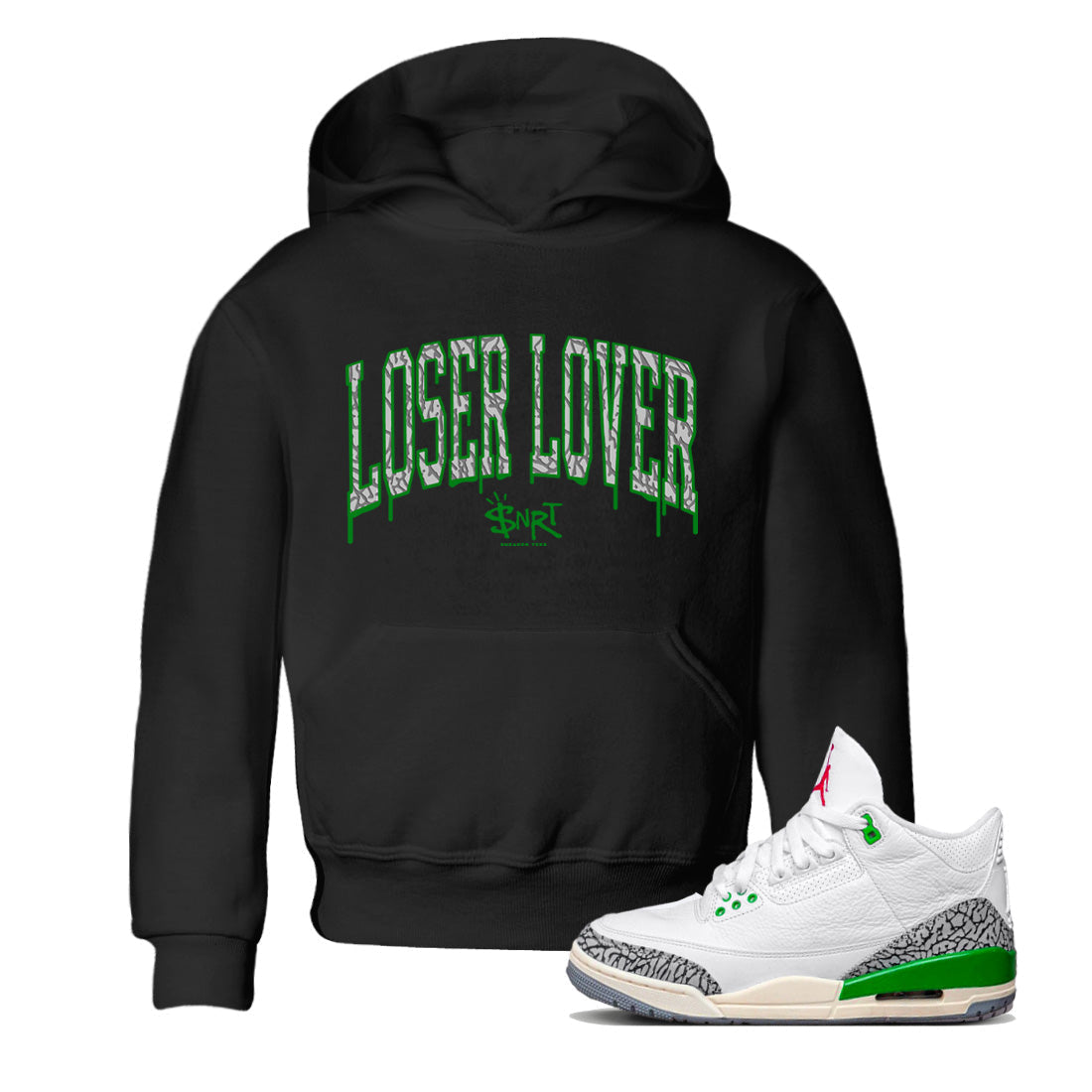 Air Jordan 3 Lucky Green Loser Lover Letter Baby and Kids Sneaker Tees Air Jordan 3 WMNS Lucky Green Kids Sneaker Tees Washing and Care Tip