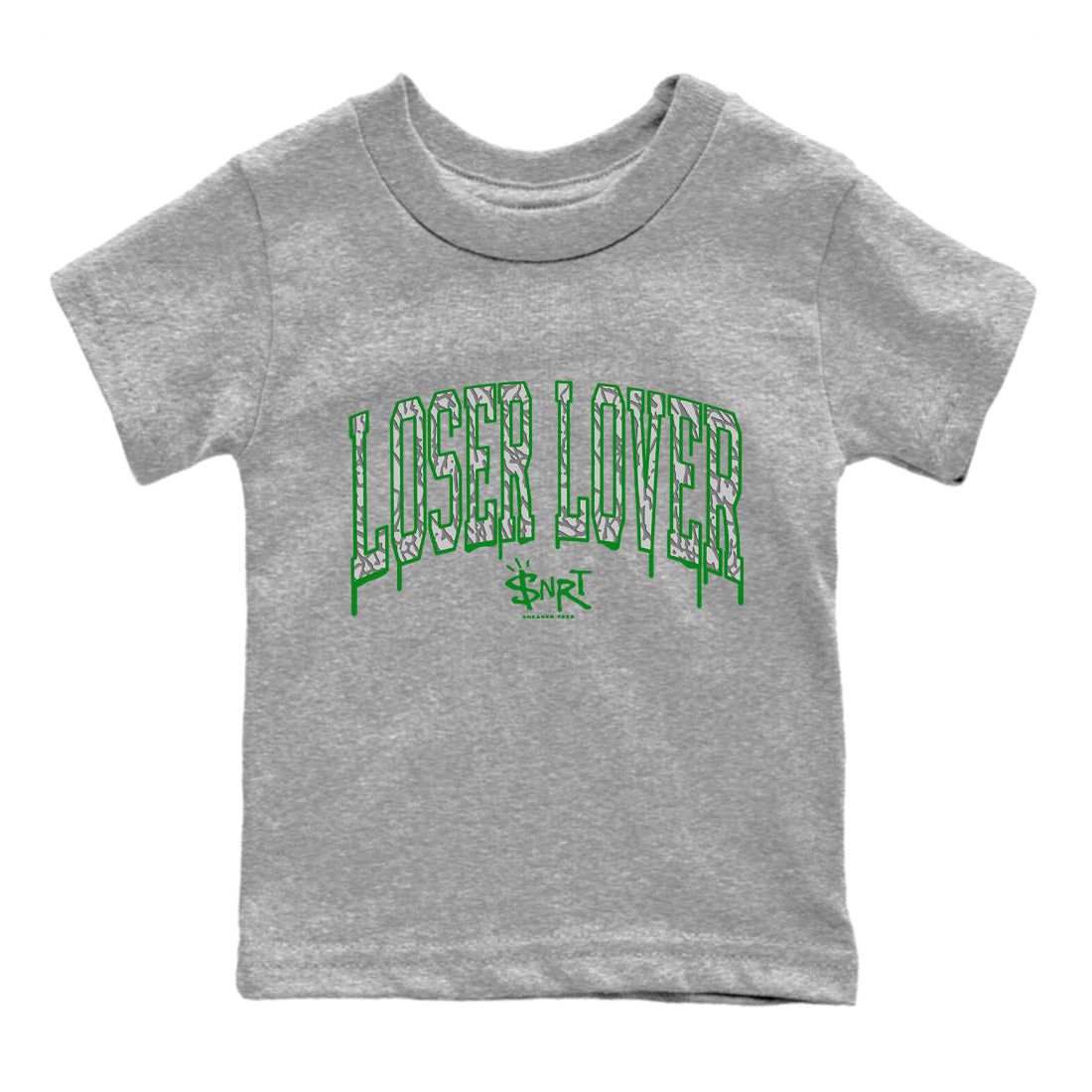 Air Jordan 3 Lucky Green Sneaker Tees Drip Gear Zone Loser Lover Letter Sneaker Tees Air Jordan 3 WMNS Lucky Green Shirt Kids Shirts Heather Grey 2