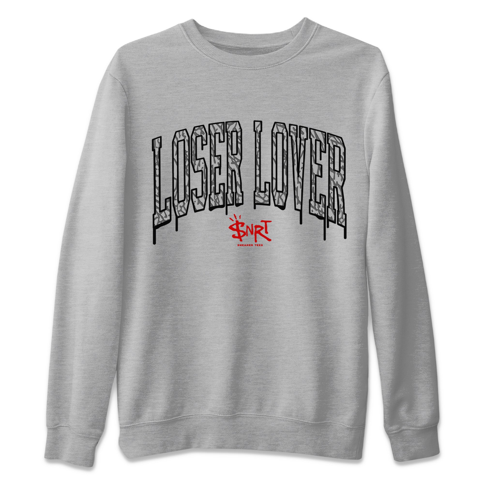 Air Jordan 3 White Cement Sneaker Tees Drip Gear Zone Loser Lover Letter Sneaker Tees Air Jordan 3 Retro White Cement Shirt Unisex Shirts Heather Grey 2