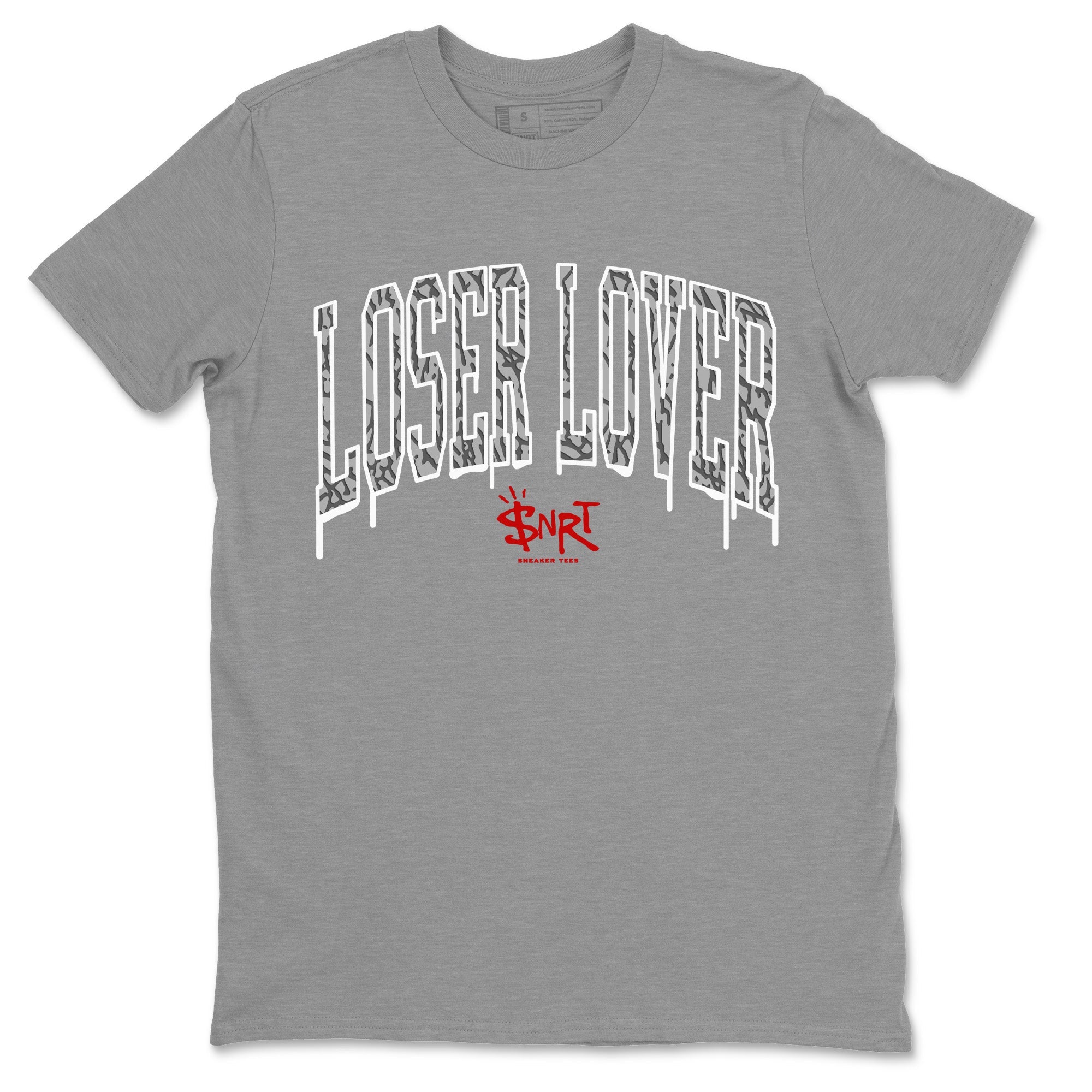 Air Jordan 3 White Cement Sneaker Tees Drip Gear Zone Loser Lover Letter Sneaker Tees Air Jordan 3 Retro White Cement Shirt Unisex Shirts Heather Grey 2
