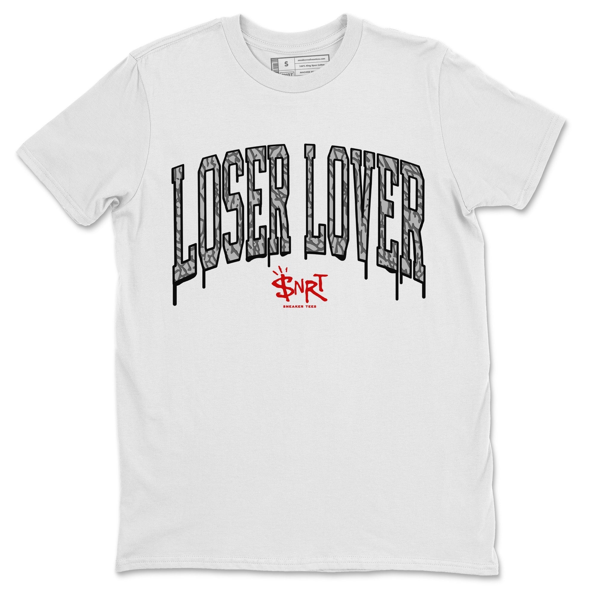 Air Jordan 3 White Cement Sneaker Tees Drip Gear Zone Loser Lover Letter Sneaker Tees Air Jordan 3 Retro White Cement Shirt Unisex Shirts White 2