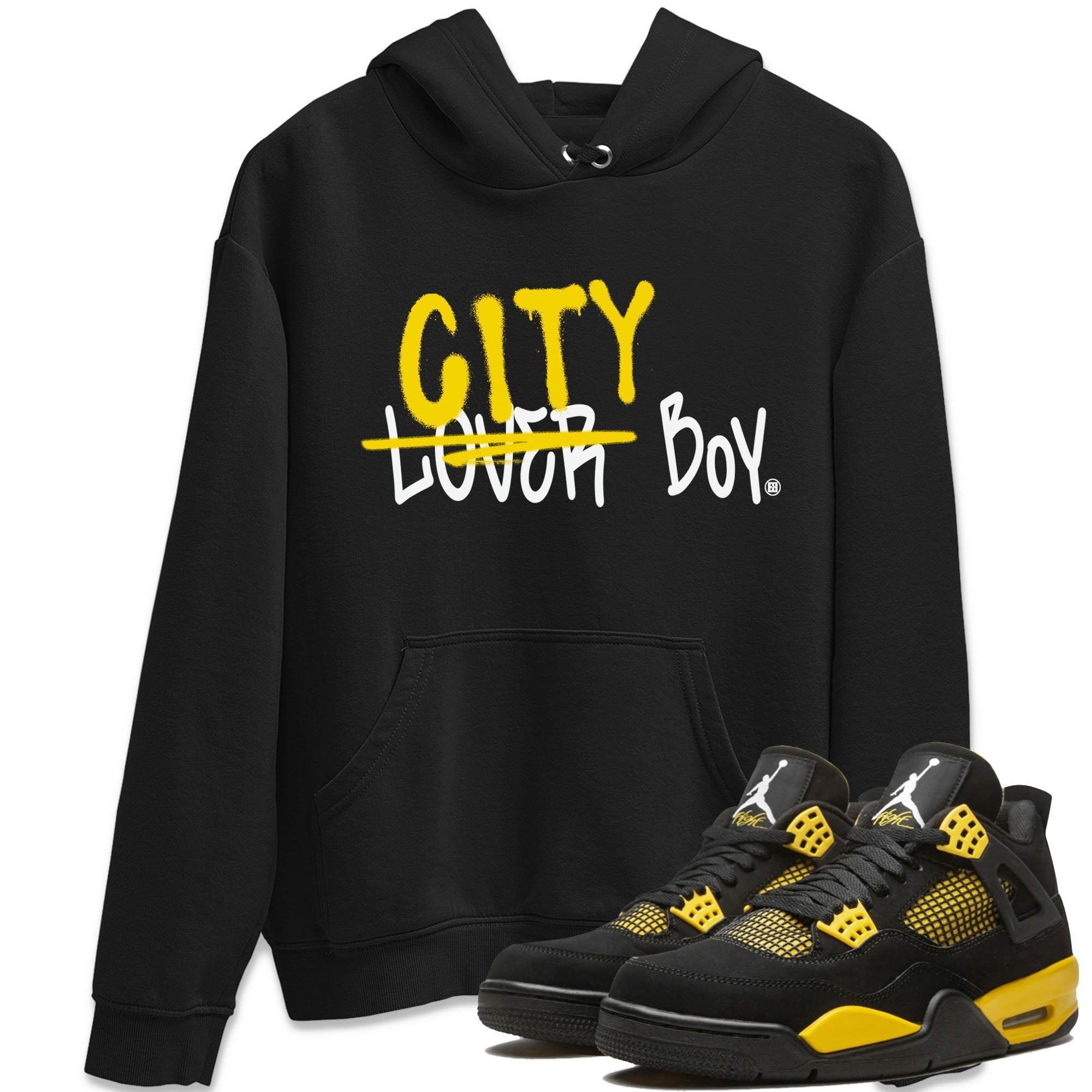 Air Jordan 4 Thunder Sneaker Match Tees Loser X City Boy Streetwear Sneaker Shirt Air Jordan 4 Retro Thunder Tee Unisex Shirts Black 1