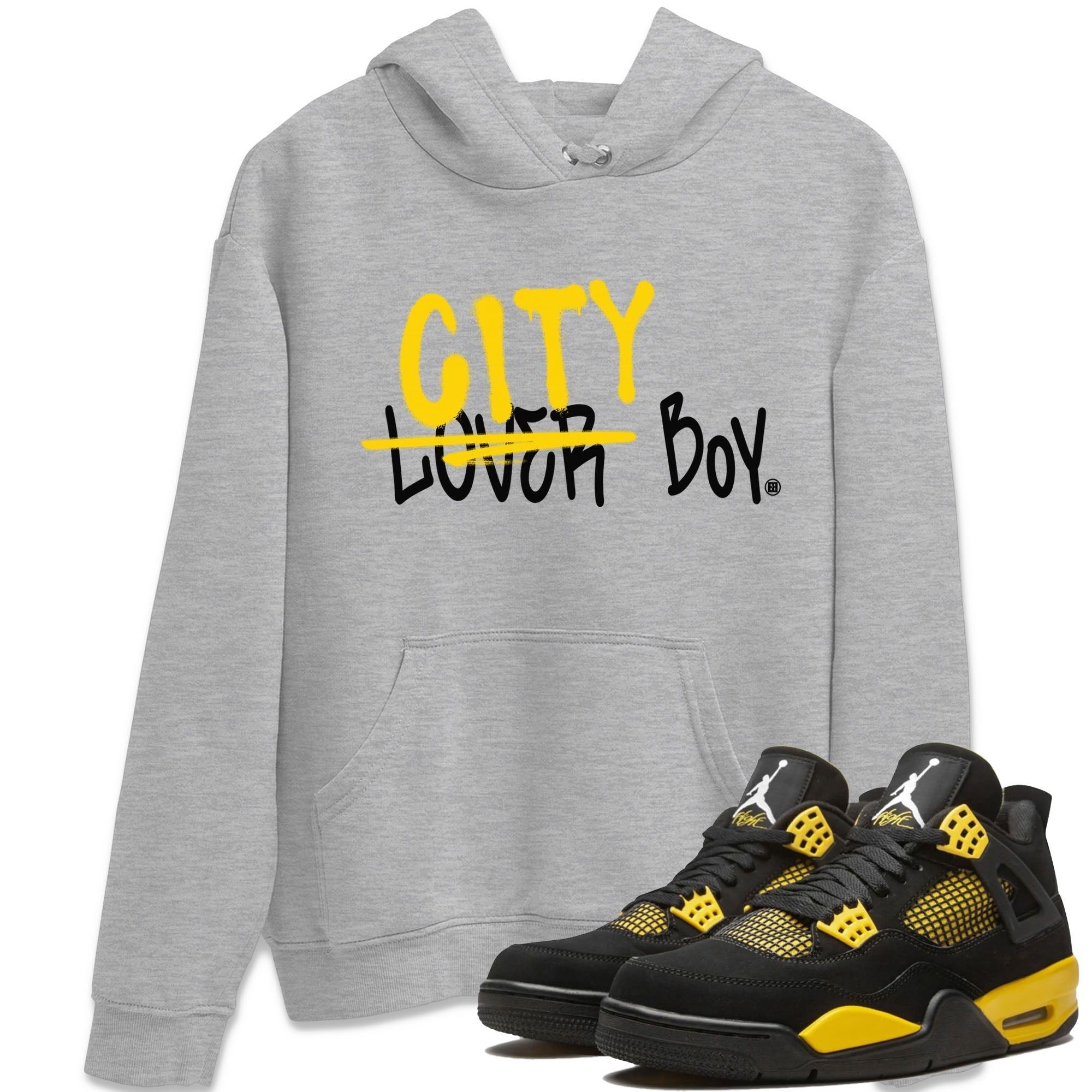 Air Jordan 4 Thunder Sneaker Match Tees Loser X City Boy Streetwear Sneaker Shirt Air Jordan 4 Retro Thunder Tee Unisex Shirts Heather Grey 1