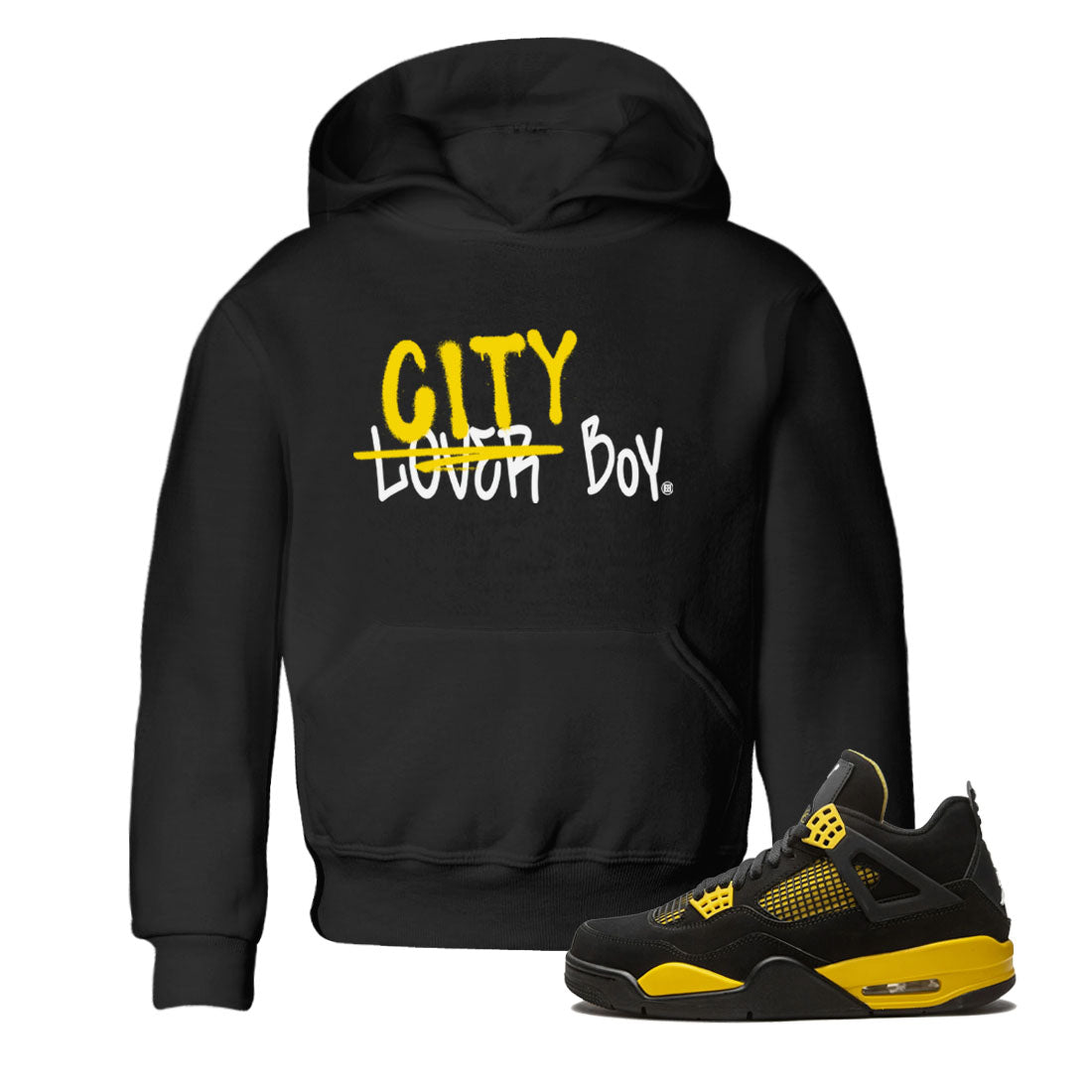 Air Jordan 4 Thunder Sneaker Match Tees Loser X City Boy Streetwear Sneaker Shirt Air Jordan 4 Retro Thunder Tee Kids Shirts Black 1