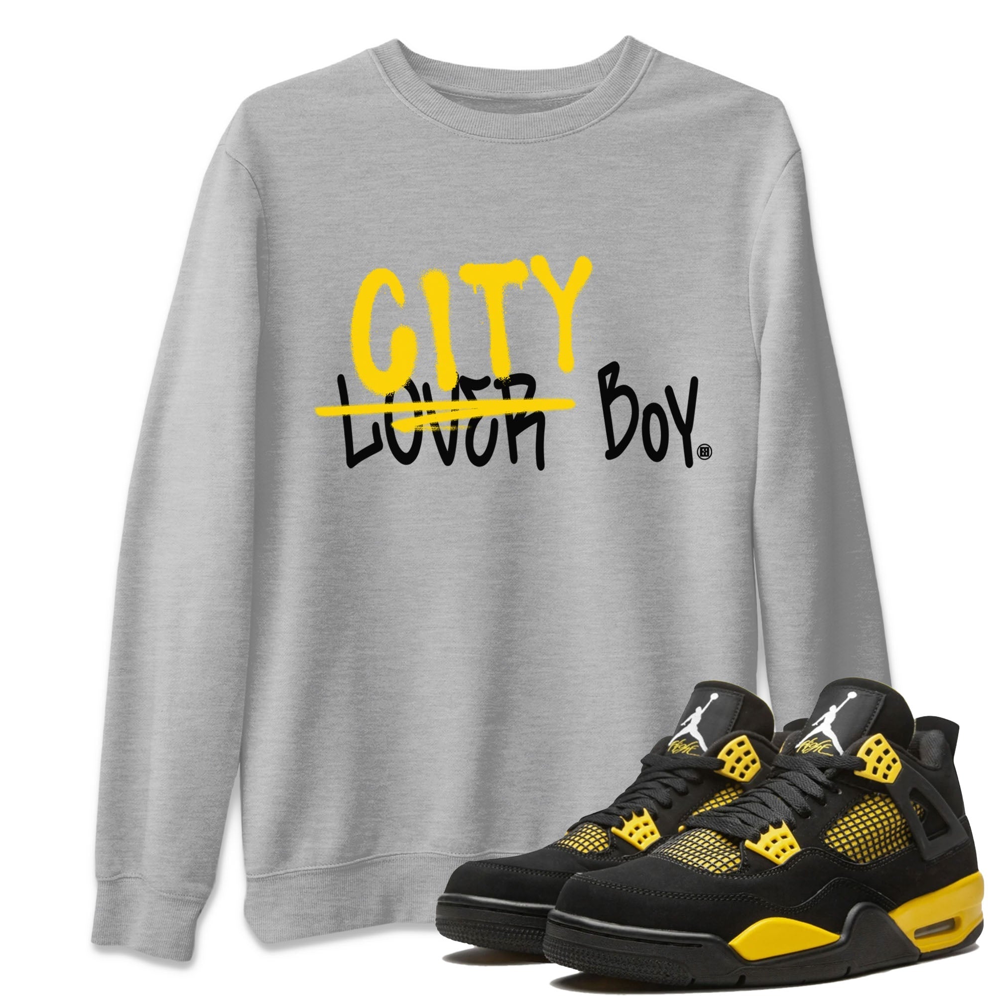 Air Jordan 4 Thunder Sneaker Match Tees Loser X City Boy Streetwear Sneaker Shirt Air Jordan 4 Retro Thunder Tee Unisex Shirts Heather Grey 1