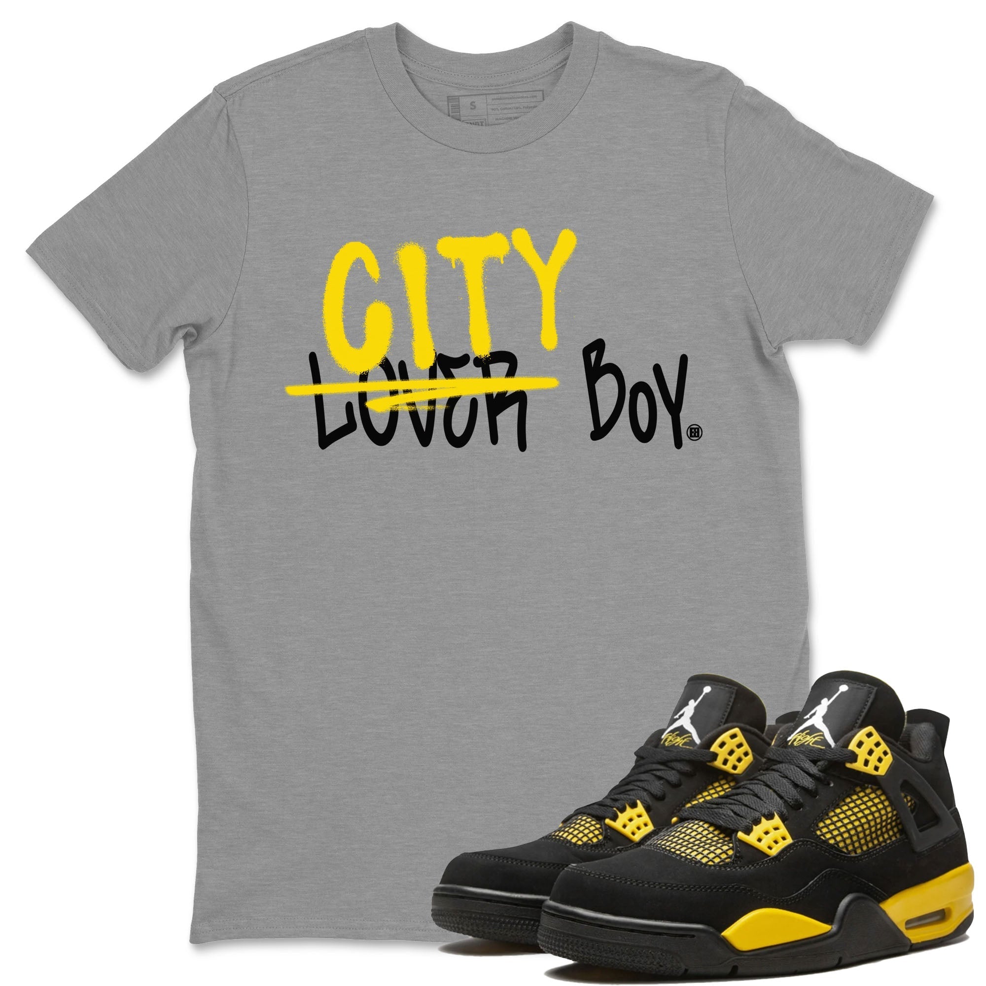 Air Jordan 4 Thunder Sneaker Match Tees Loser X City Boy Streetwear Sneaker Shirt Air Jordan 4 Retro Thunder Tee Unisex Shirts Heather Grey 1