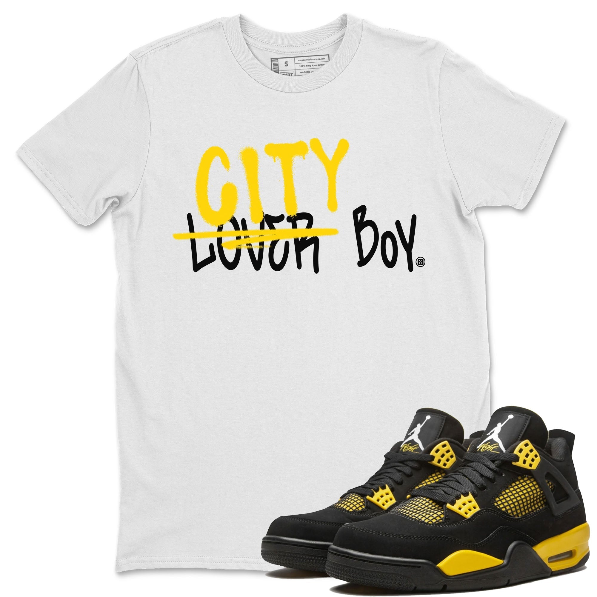 Air Jordan 4 Thunder Sneaker Match Tees Loser X City Boy Streetwear Sneaker Shirt Air Jordan 4 Retro Thunder Tee Unisex Shirts White 1