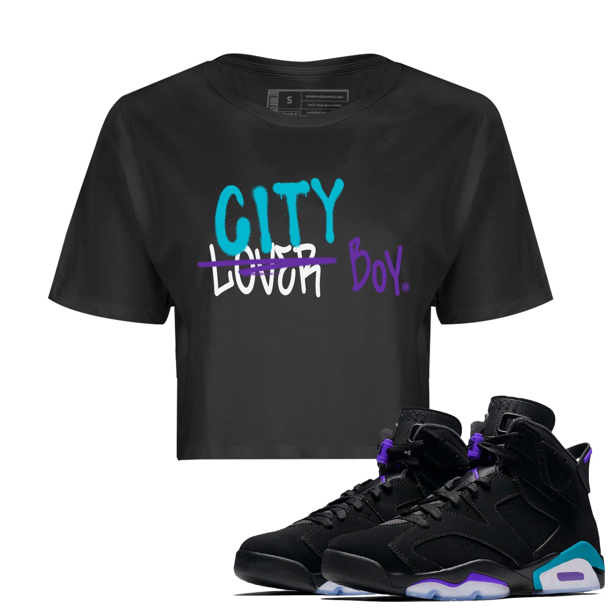 AJ6 Aqua Sneaker Match Tees Loser X City Boy Sneaker Tees Air Jordan 6 Aqua Sneaker Release Tees Women's Shirts Black 1