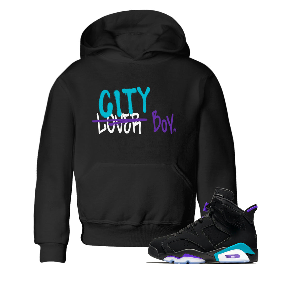 AJ6 Aqua Sneaker Match Tees Loser X City Boy Sneaker Tees Air Jordan 6 Aqua Sneaker Release Tees Kids Shirts Black 1