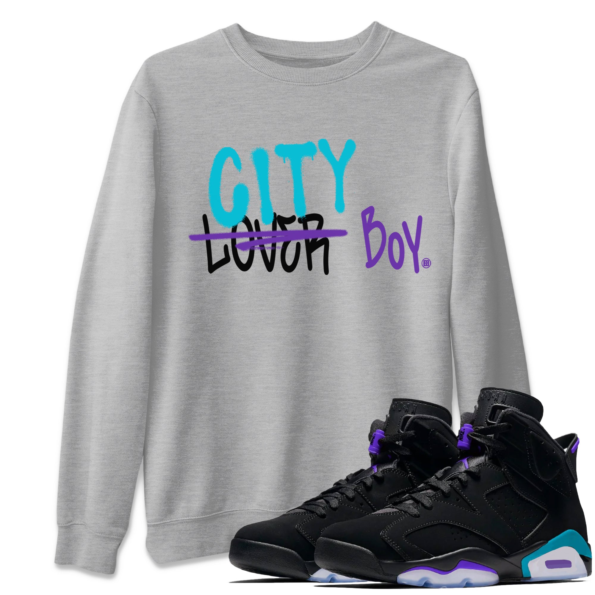 AJ6 Aqua Sneaker Match Tees Loser X City Boy Sneaker Tees Air Jordan 6 Aqua Sneaker Release Tees Unisex Shirts Heather Grey 1